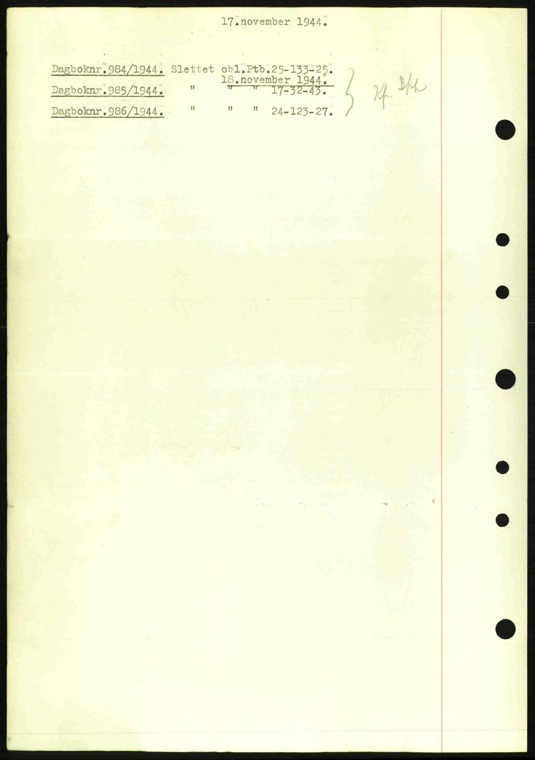 Nedenes sorenskriveri, SAK/1221-0006/G/Gb/Gba/L0052: Pantebok nr. A6a, 1944-1945, Dagboknr: 984/1944