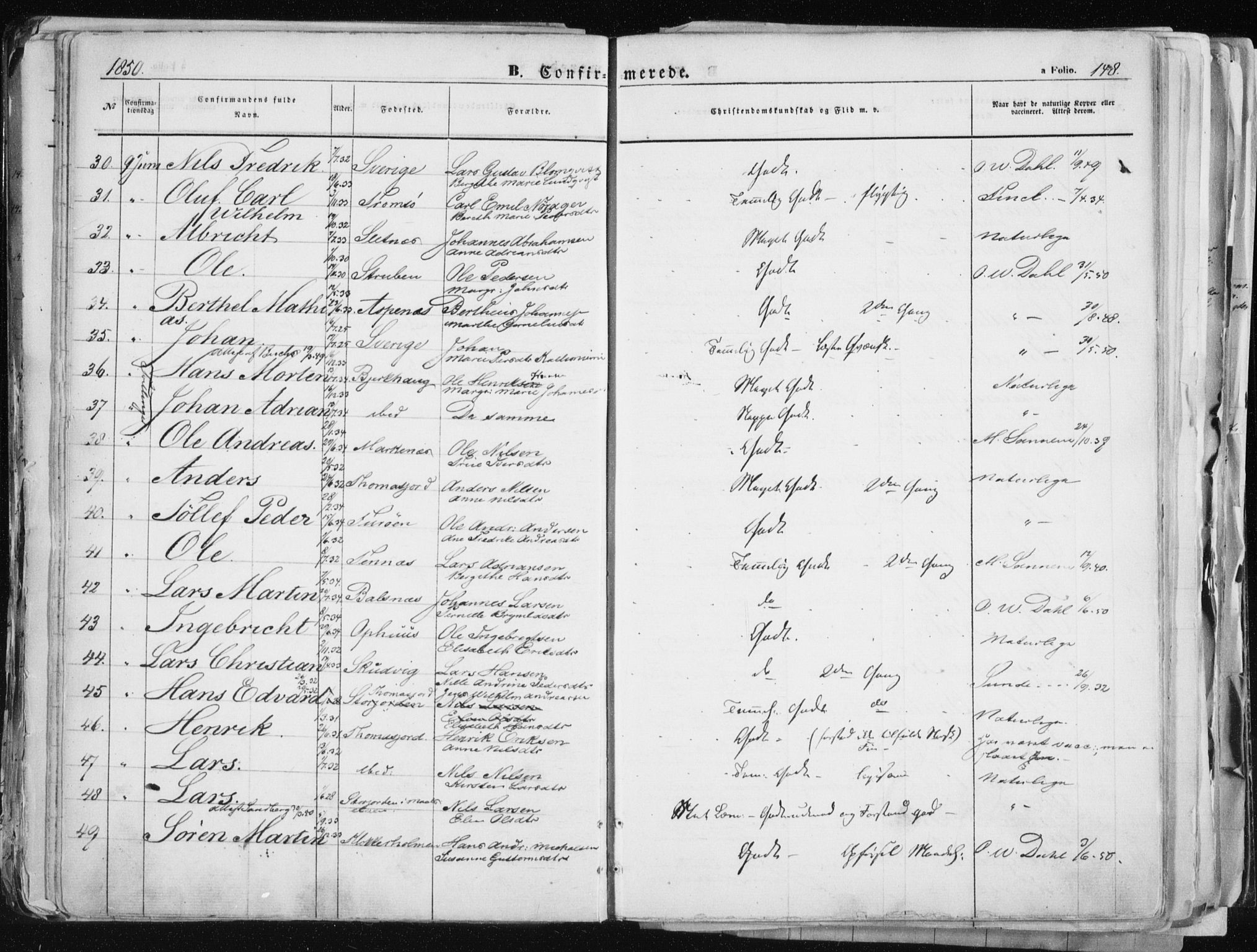 Tromsø sokneprestkontor/stiftsprosti/domprosti, AV/SATØ-S-1343/G/Ga/L0010kirke: Ministerialbok nr. 10, 1848-1855, s. 148