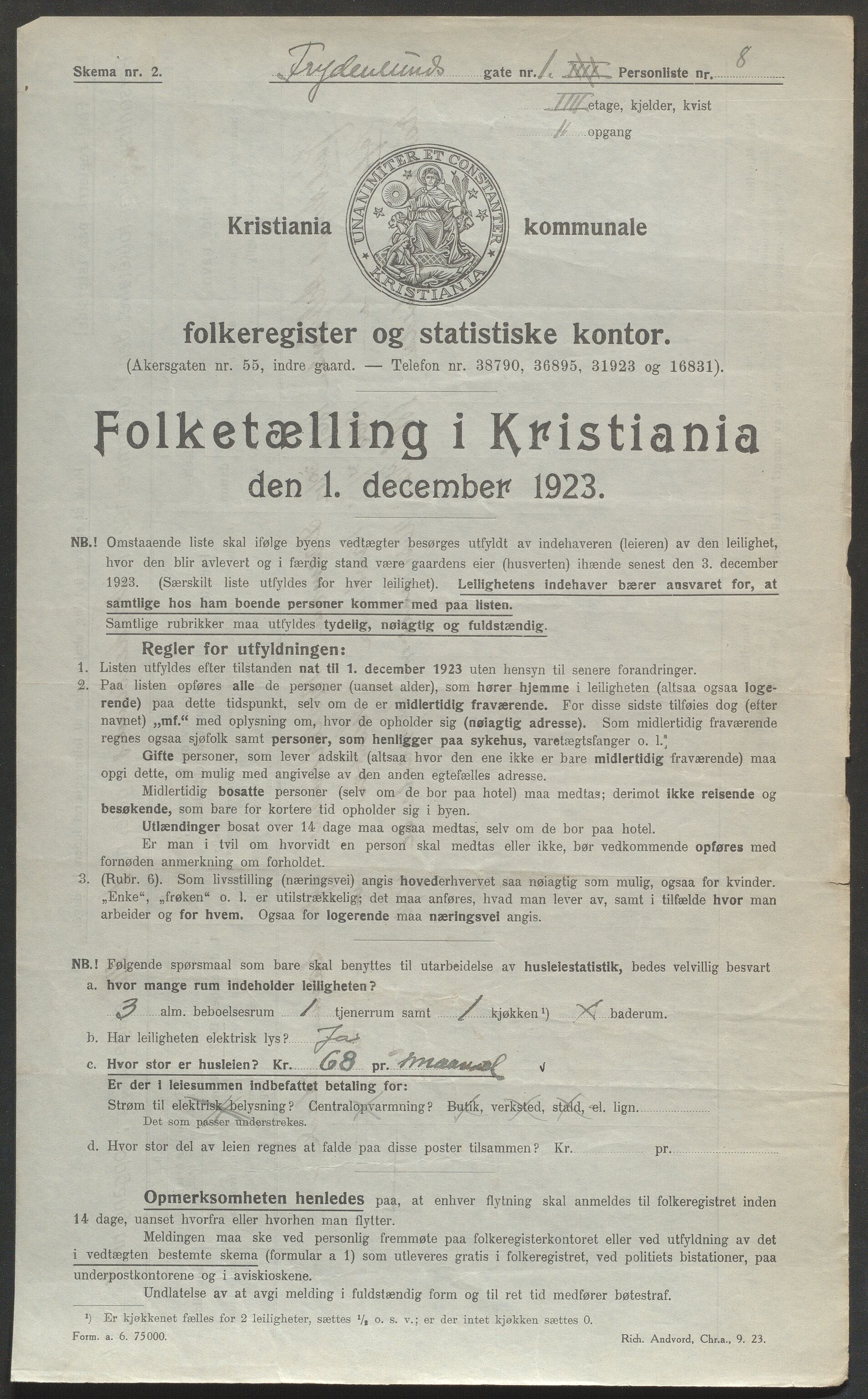 OBA, Kommunal folketelling 1.12.1923 for Kristiania, 1923, s. 31457