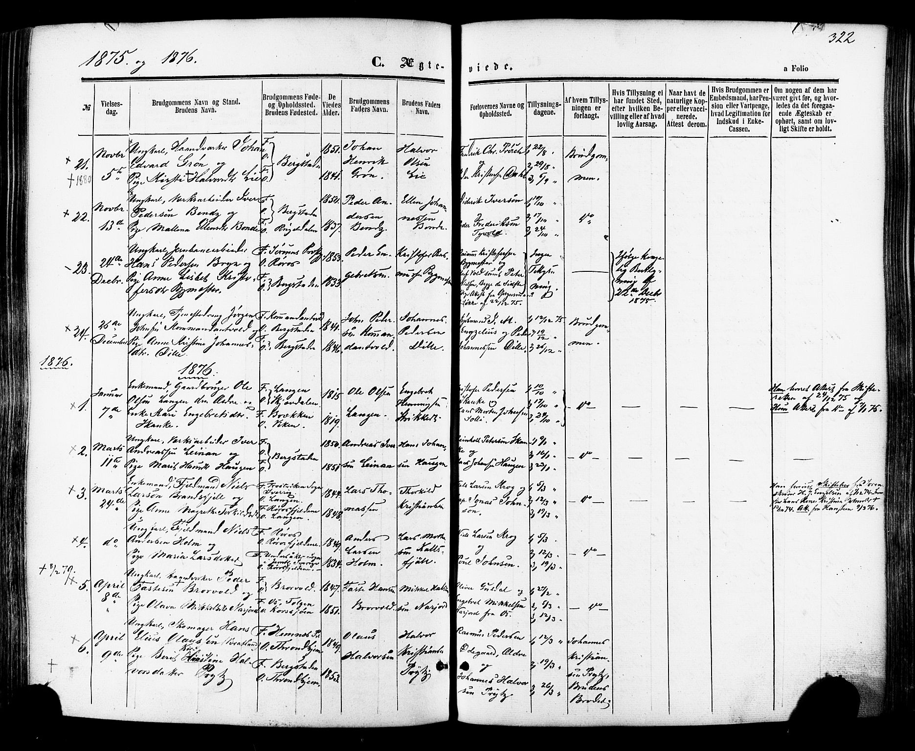 Ministerialprotokoller, klokkerbøker og fødselsregistre - Sør-Trøndelag, SAT/A-1456/681/L0932: Ministerialbok nr. 681A10, 1860-1878, s. 322