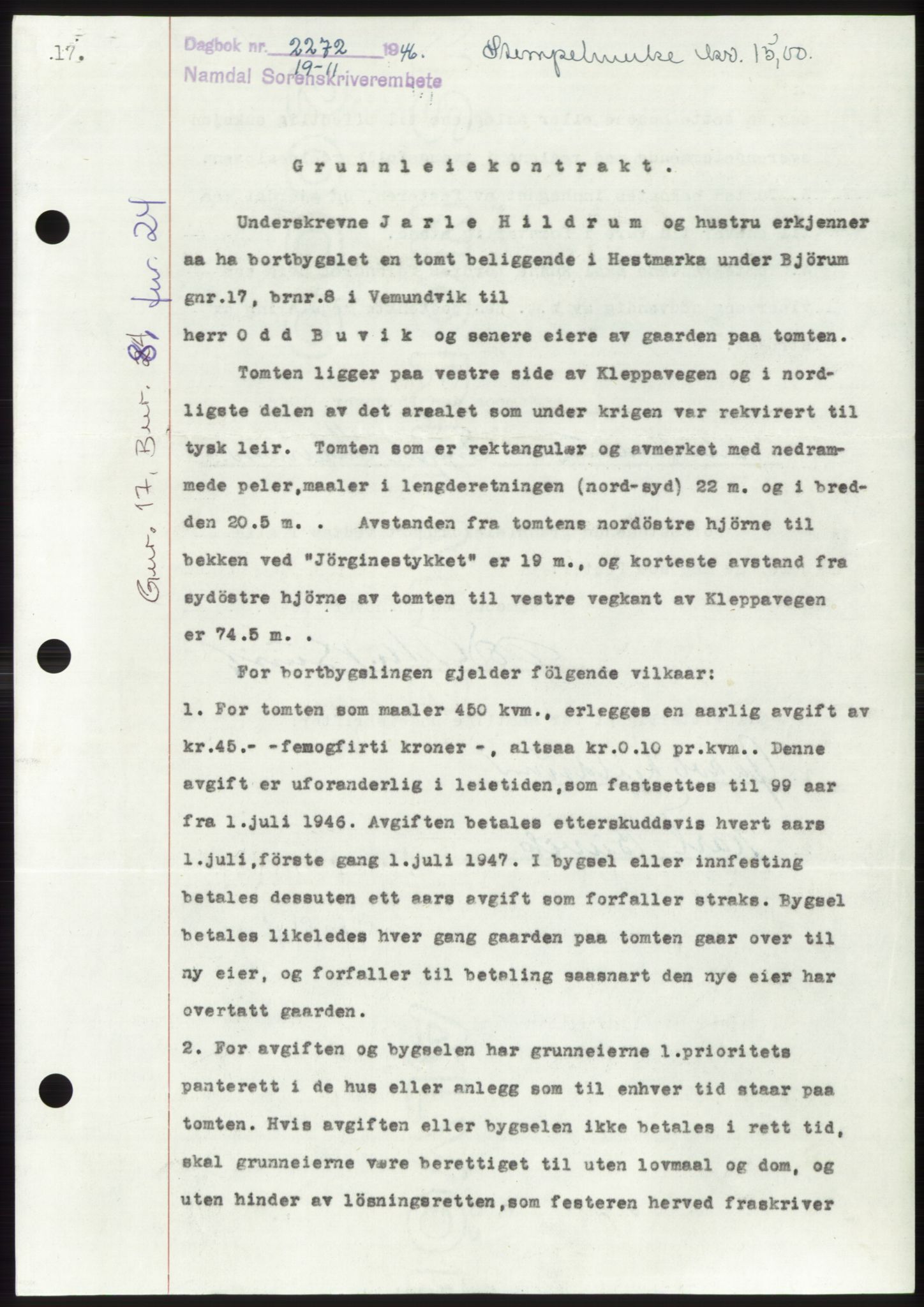 Namdal sorenskriveri, SAT/A-4133/1/2/2C: Pantebok nr. -, 1946-1947, Dagboknr: 2272/1946