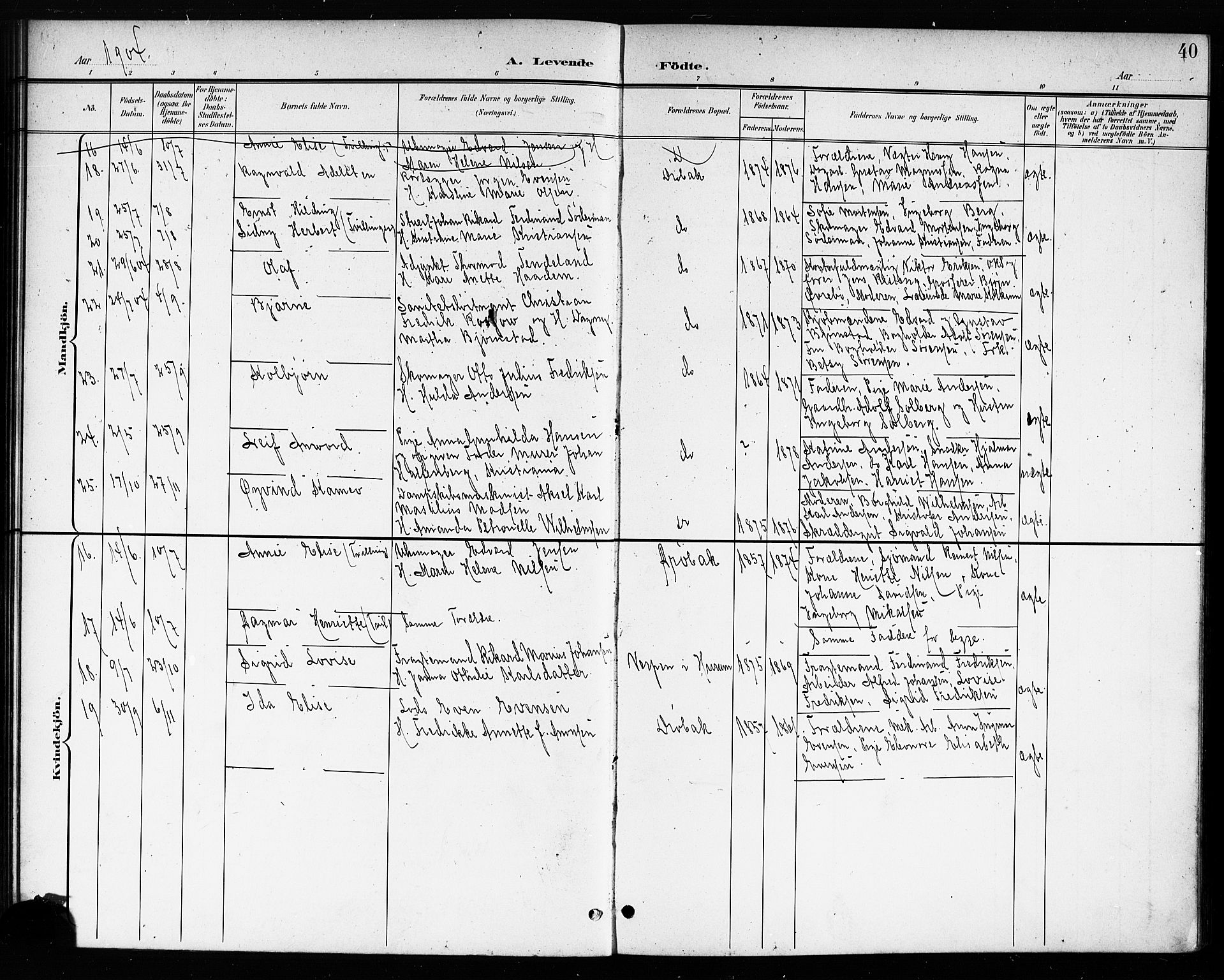 Drøbak prestekontor Kirkebøker, AV/SAO-A-10142a/G/Ga/L0001: Klokkerbok nr. I 1, 1897-1917, s. 40