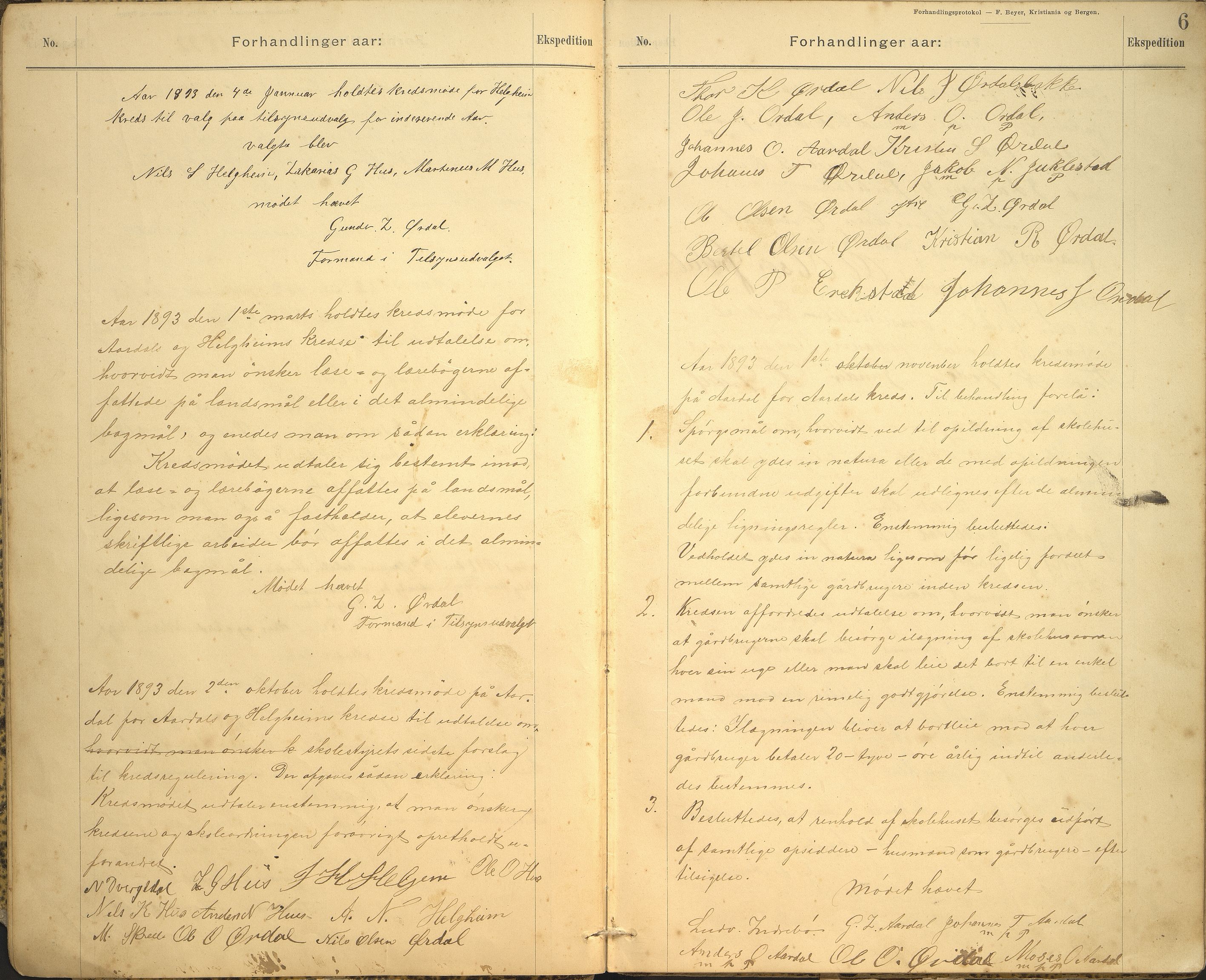 Jølster kommune. Helgheim skule, VLFK/K-14310.520.05/100/L0001: møtebok for tilsynsutvalet i Årdal skulekrins og Helgheim skulekrins, 1890-1923