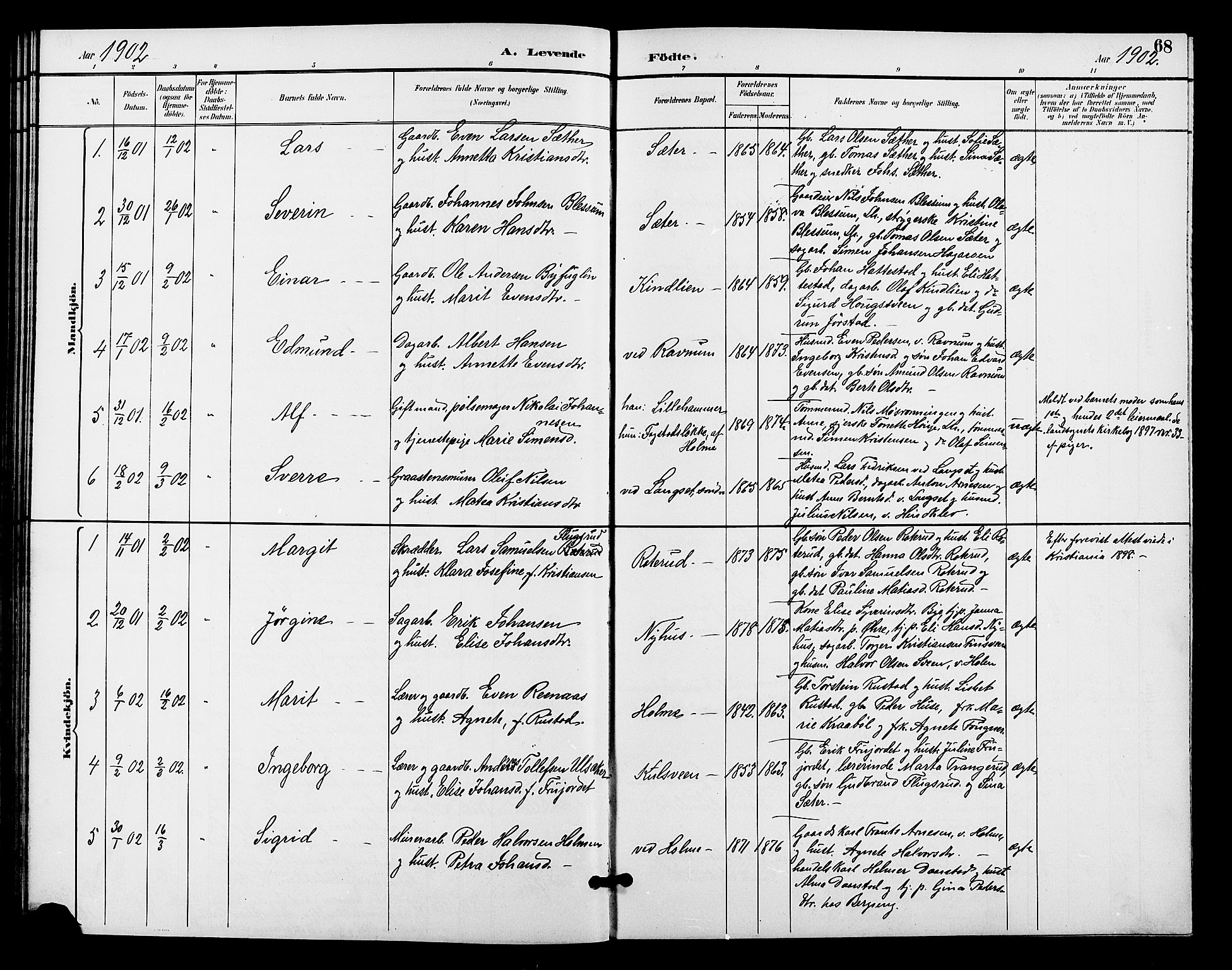 Fåberg prestekontor, AV/SAH-PREST-086/H/Ha/Hab/L0009: Klokkerbok nr. 9, 1891-1902, s. 68