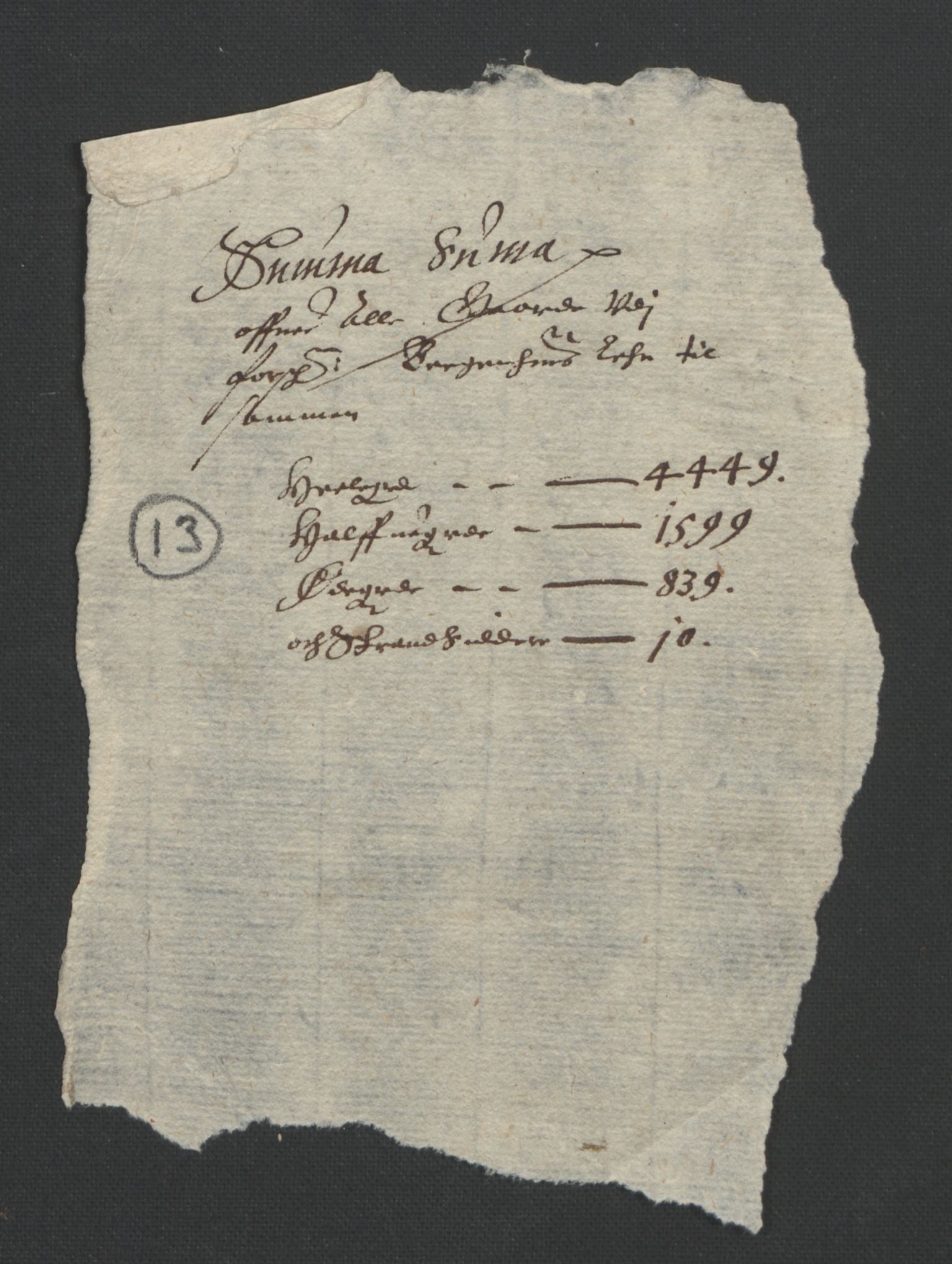 Stattholderembetet 1572-1771, AV/RA-EA-2870/Ek/L0005/0002: Jordebøker til utlikning av garnisonsskatt 1624-1626: / Summa summarum over alle gårder i Bergenhus len (løs papirlapp), 1626, s. 3