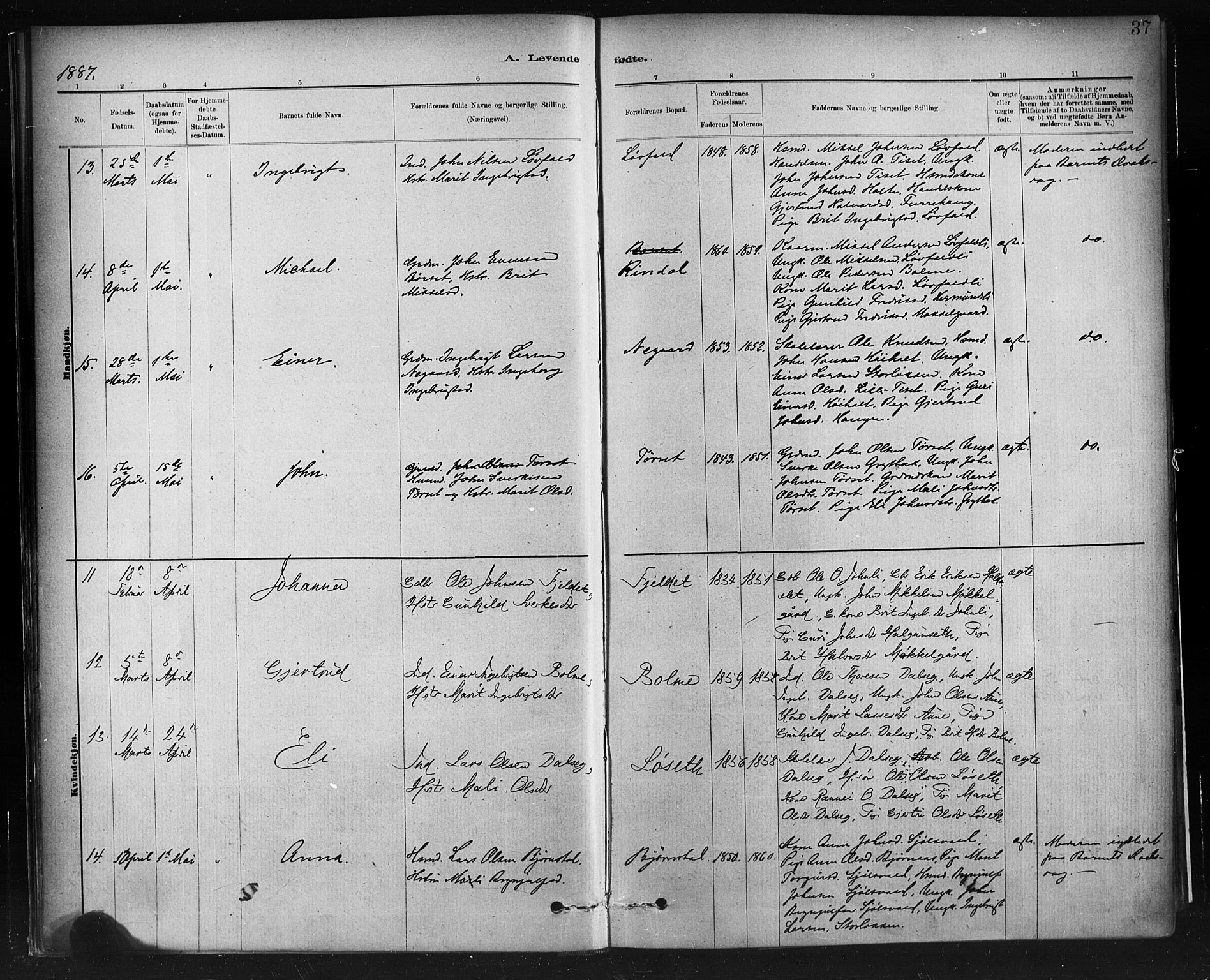 Ministerialprotokoller, klokkerbøker og fødselsregistre - Møre og Romsdal, SAT/A-1454/598/L1069: Ministerialbok nr. 598A03, 1882-1895, s. 37