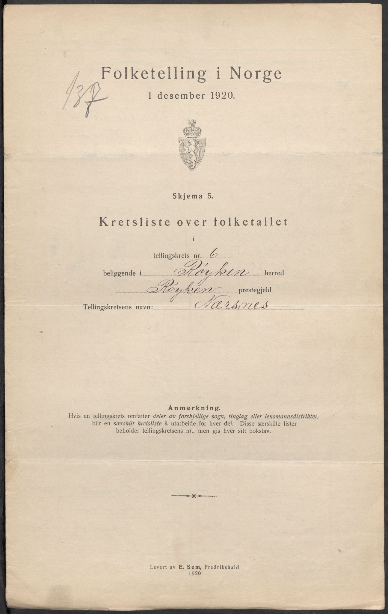 SAKO, Folketelling 1920 for 0627 Røyken herred, 1920, s. 27