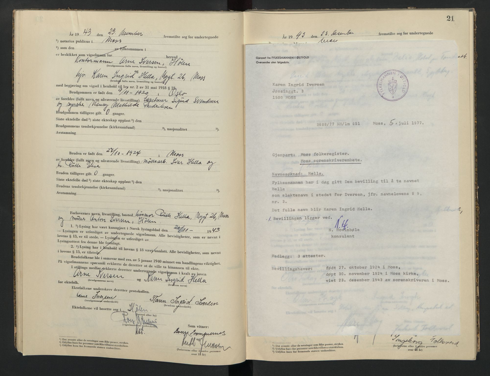 Moss sorenskriveri, SAO/A-10168, 1943-1944