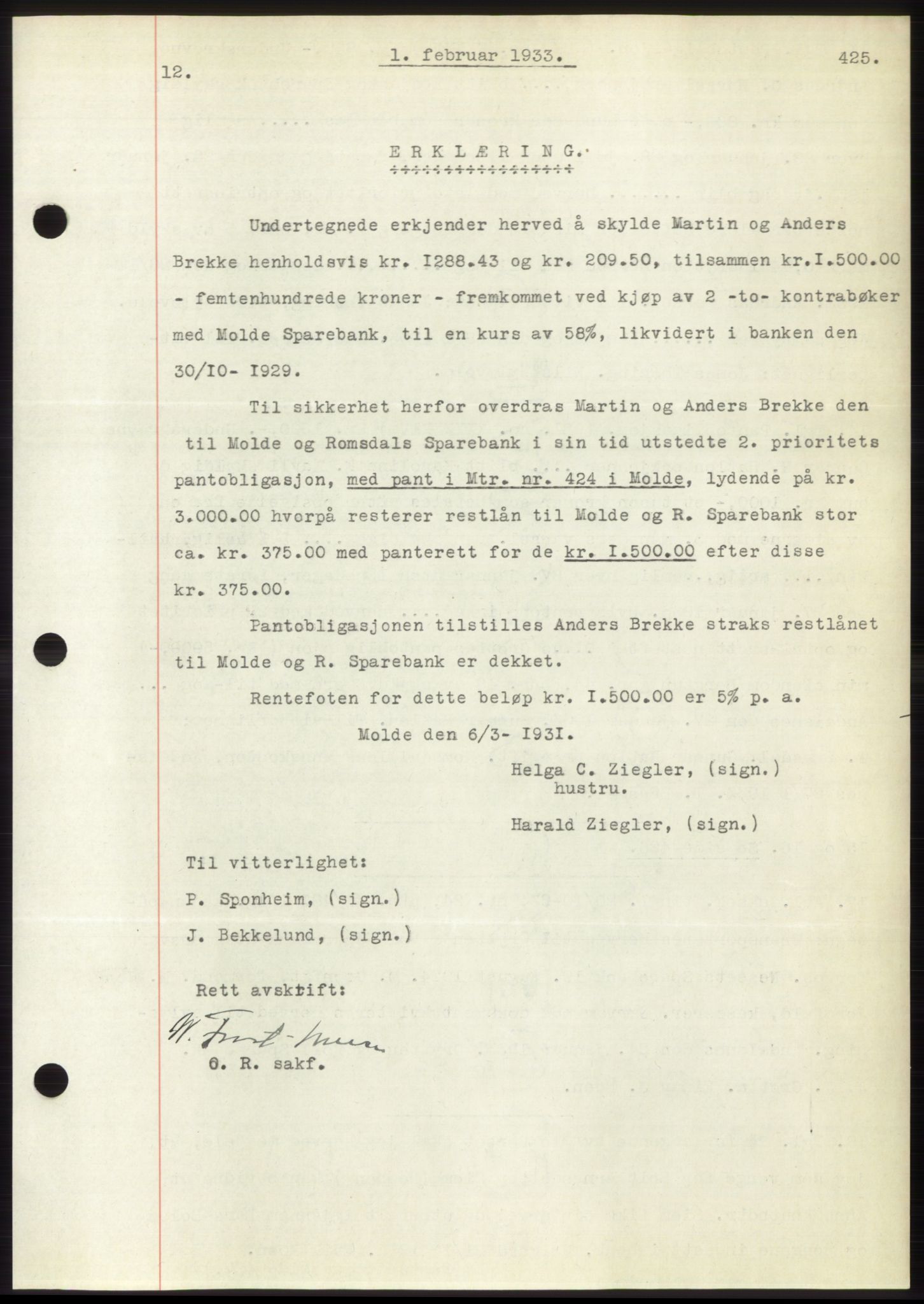 Romsdal sorenskriveri, SAT/A-4149/1/2/2C/L0062: Pantebok nr. 56, 1932-1933, Tingl.dato: 01.02.1933