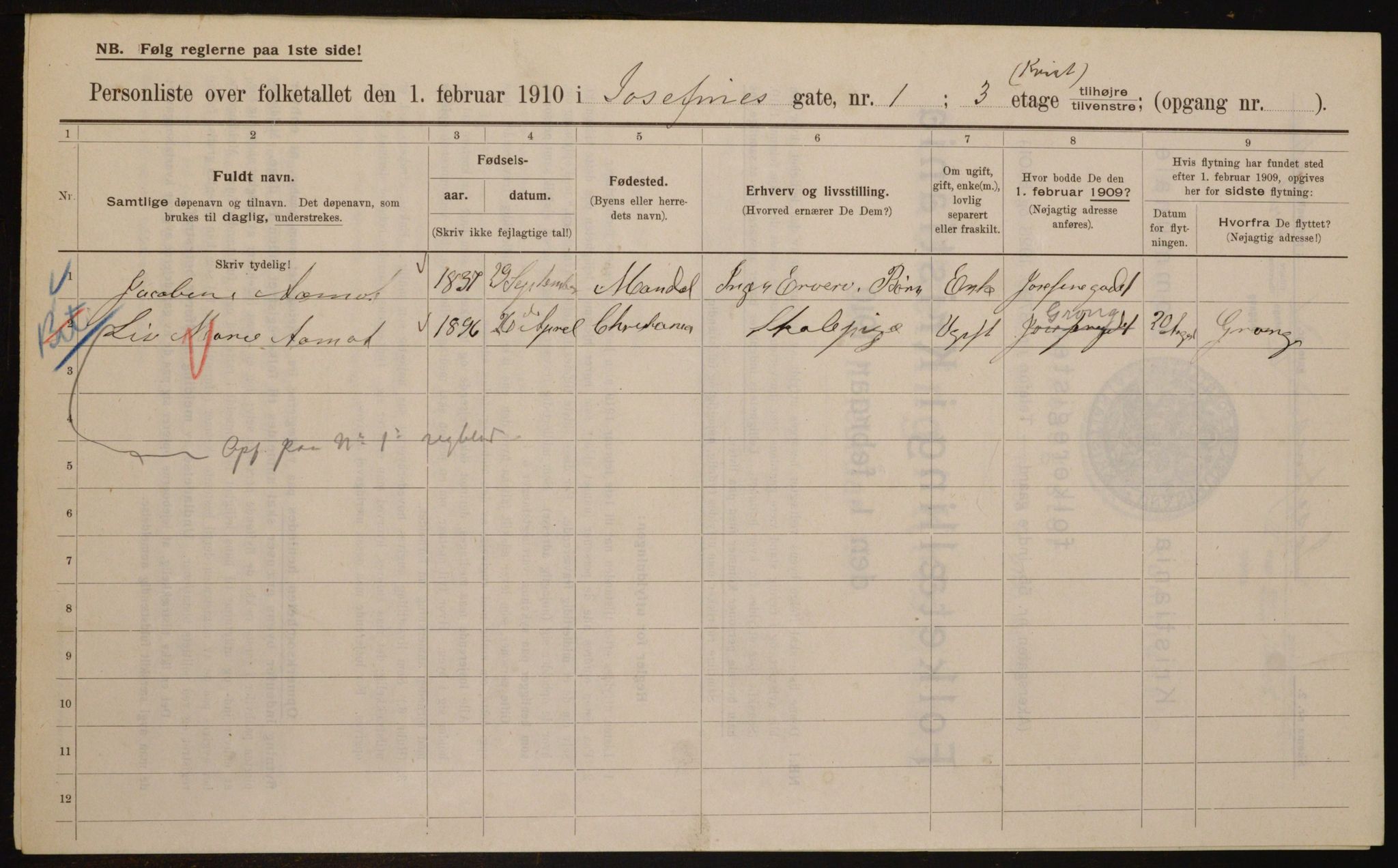 OBA, Kommunal folketelling 1.2.1910 for Kristiania, 1910, s. 45984