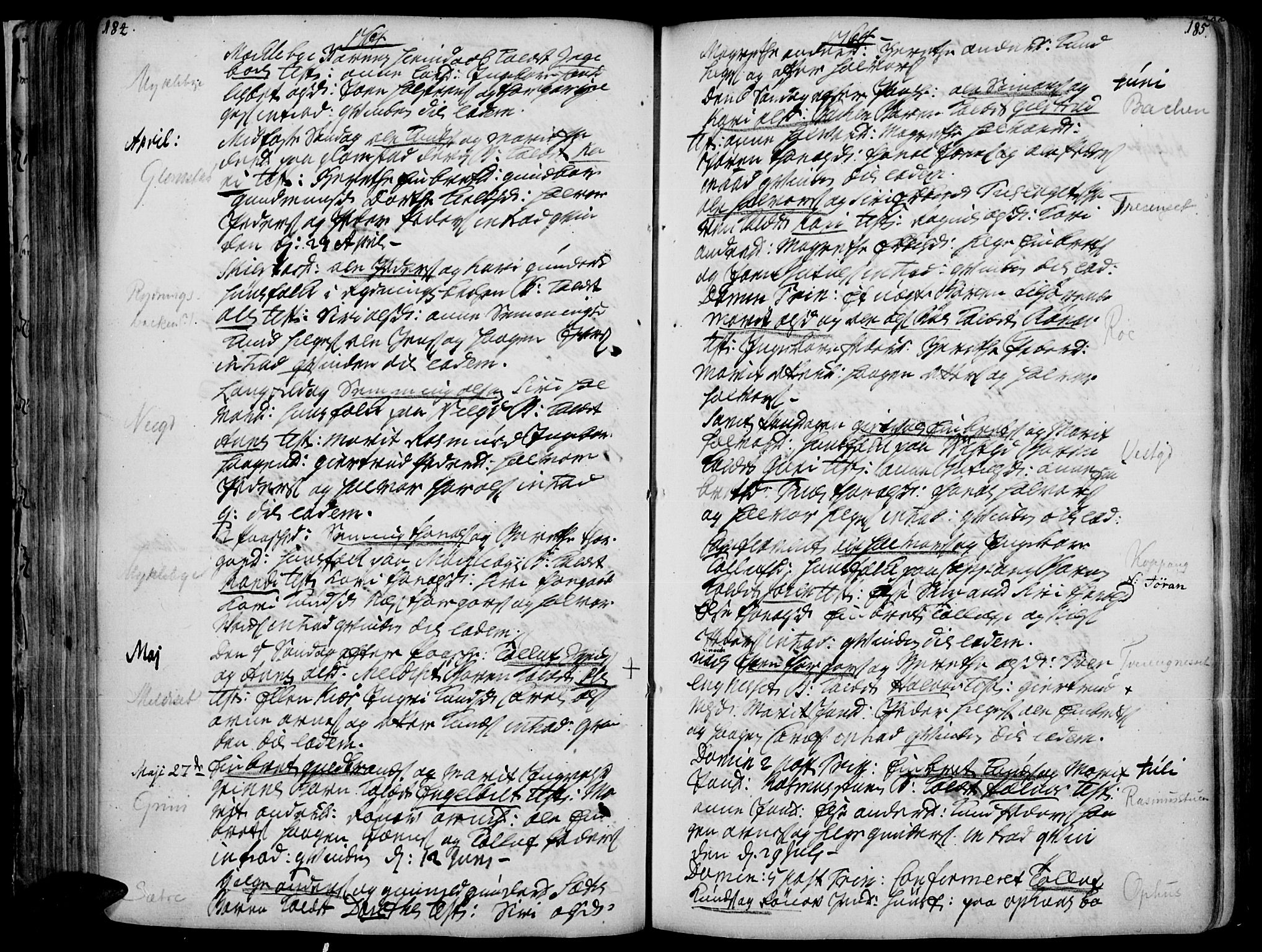Åmot prestekontor, Hedmark, AV/SAH-PREST-056/H/Ha/Haa/L0002: Ministerialbok nr. 2, 1734-1779, s. 184-185