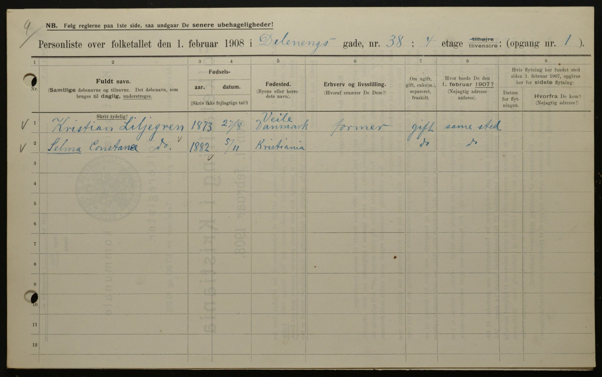 OBA, Kommunal folketelling 1.2.1908 for Kristiania kjøpstad, 1908, s. 16508