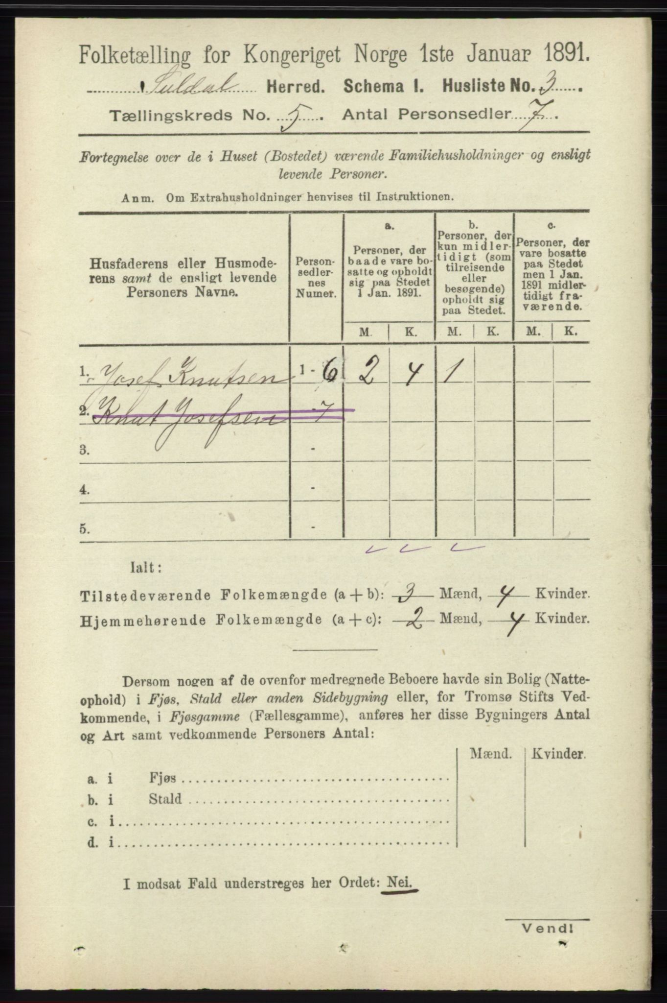 RA, Folketelling 1891 for 1134 Suldal herred, 1891, s. 1446