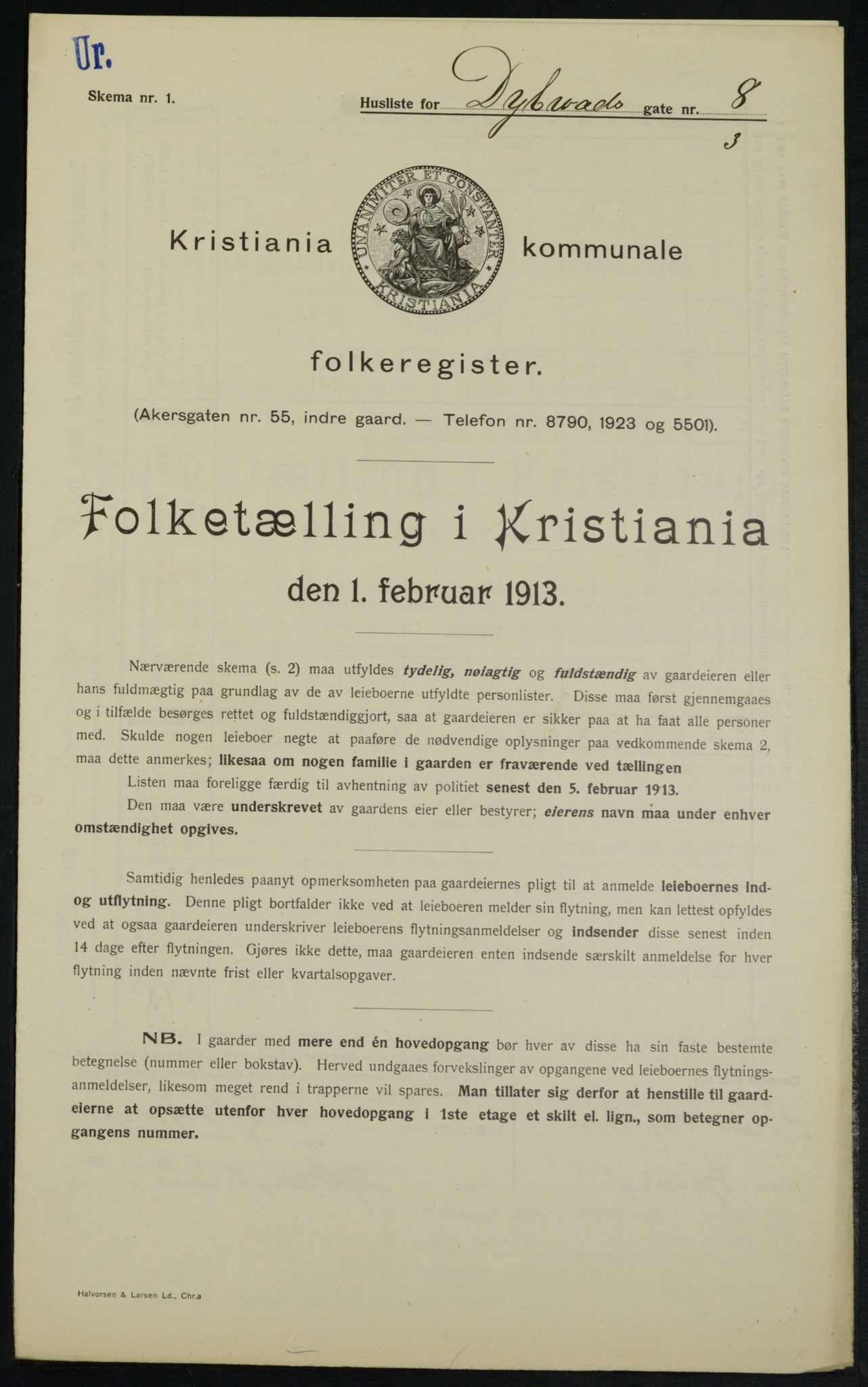 OBA, Kommunal folketelling 1.2.1913 for Kristiania, 1913, s. 17611