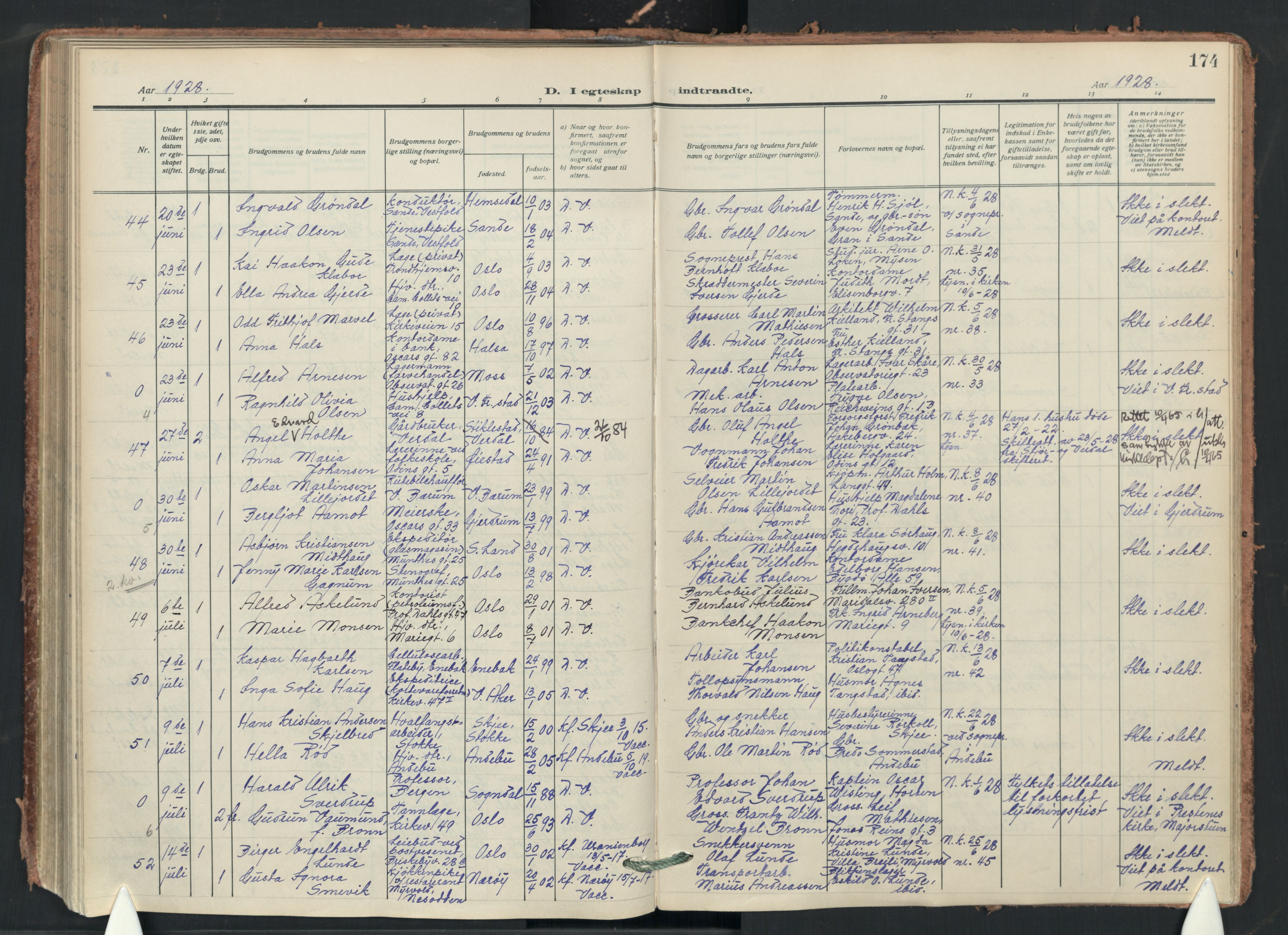 Uranienborg prestekontor Kirkebøker, AV/SAO-A-10877/F/Fa/L0012: Ministerialbok nr. I 12, 1914-1930, s. 174