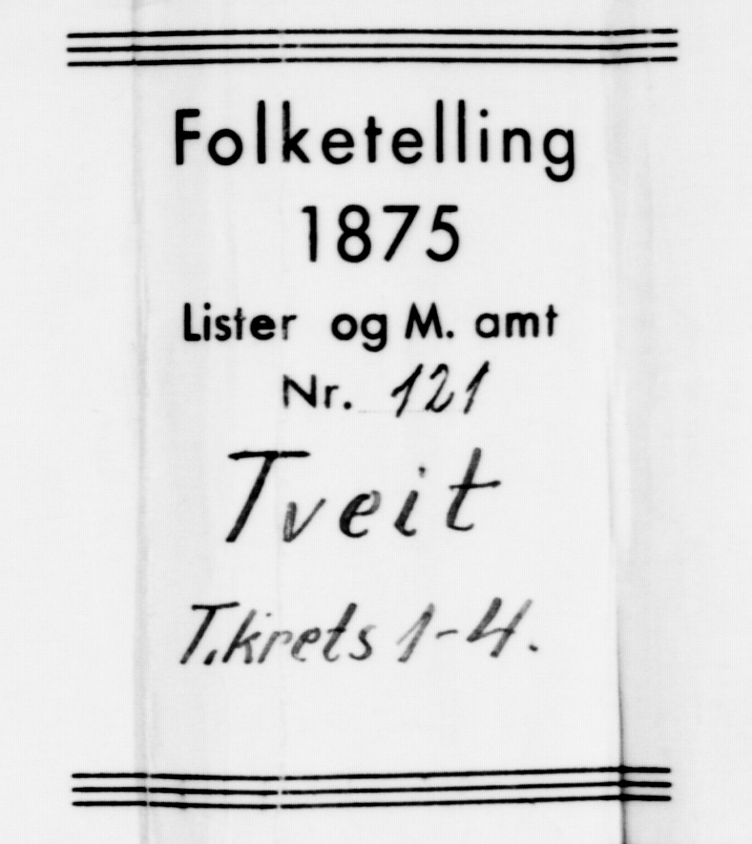 SAK, Folketelling 1875 for 1013P Tveit prestegjeld, 1875, s. 55