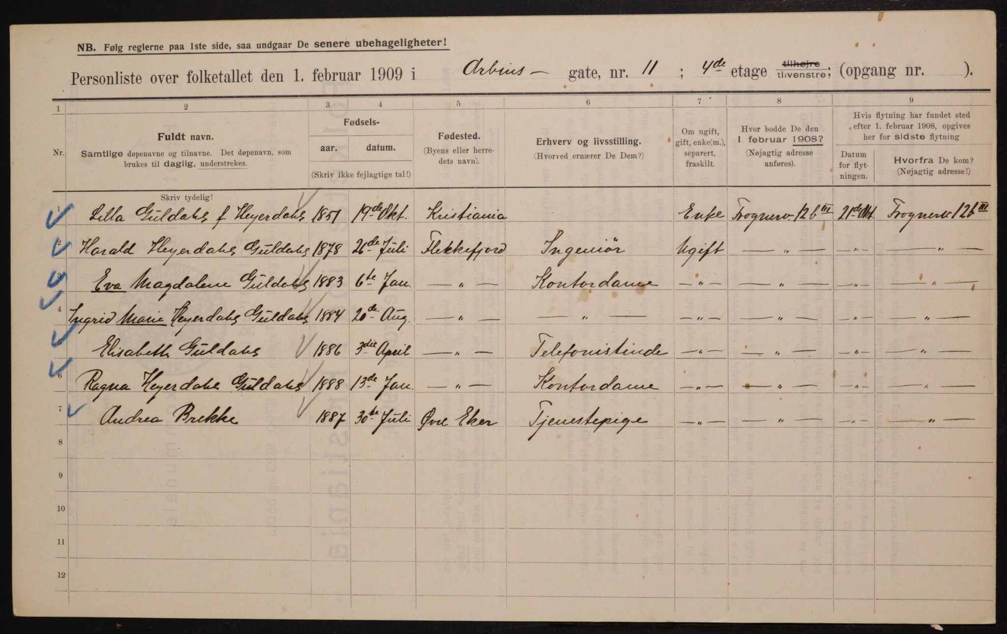 OBA, Kommunal folketelling 1.2.1909 for Kristiania kjøpstad, 1909, s. 1678