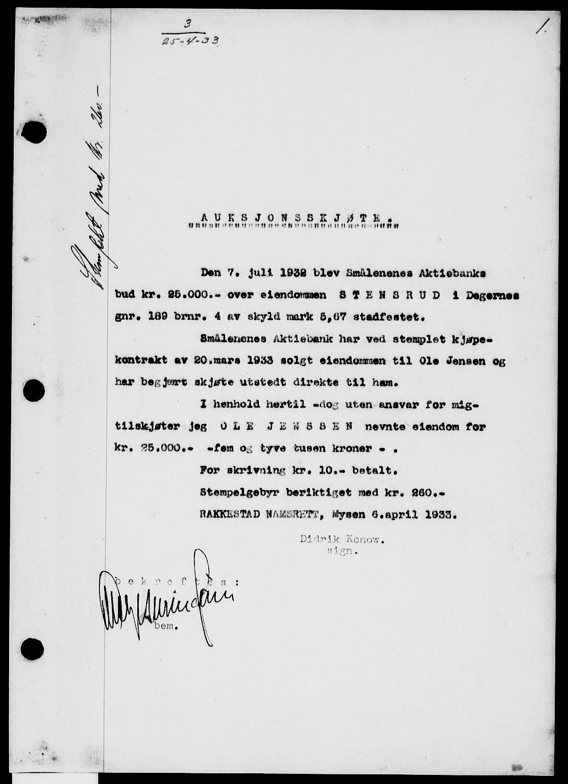 Rakkestad sorenskriveri, AV/SAO-A-10686/G/Gb/Gba/Gbaa/L0050: Pantebok nr. 50, 1933-1933, s. 1