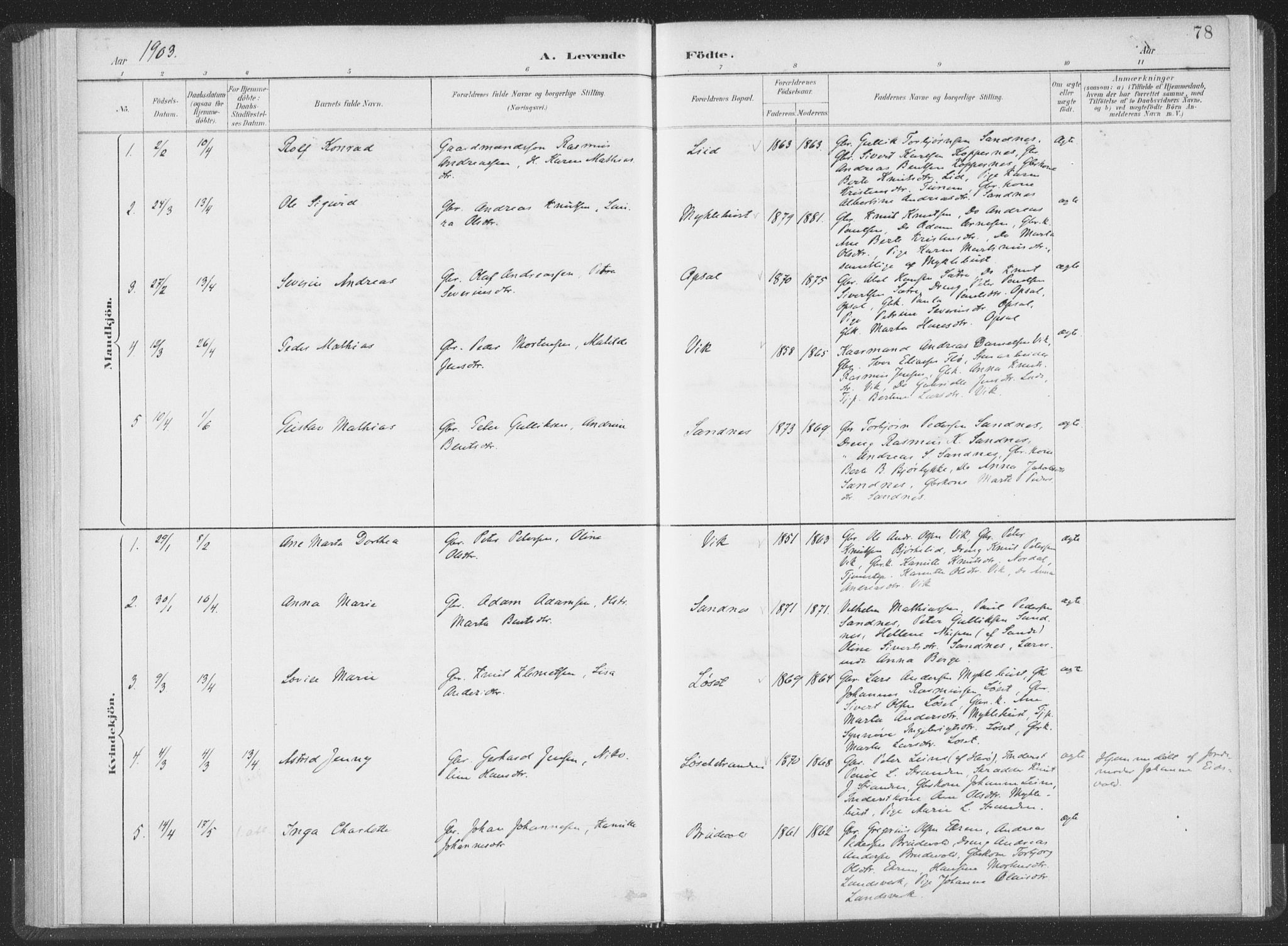Ministerialprotokoller, klokkerbøker og fødselsregistre - Møre og Romsdal, SAT/A-1454/502/L0025: Ministerialbok nr. 502A03, 1885-1909, s. 78