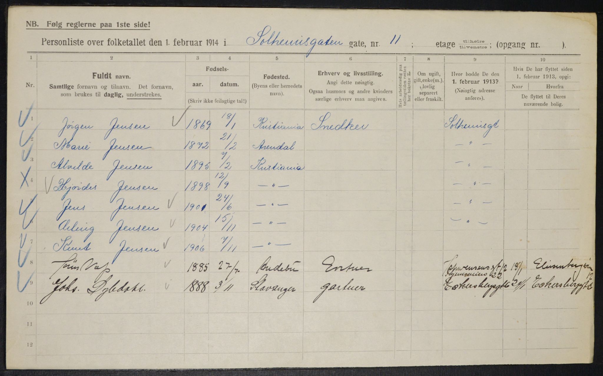 OBA, Kommunal folketelling 1.2.1914 for Kristiania, 1914, s. 99490