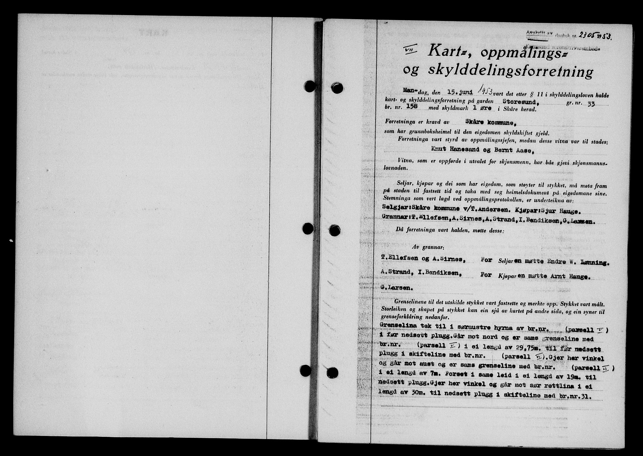 Karmsund sorenskriveri, SAST/A-100311/01/II/IIB/L0109: Pantebok nr. 89A, 1953-1953, Dagboknr: 2305/1953