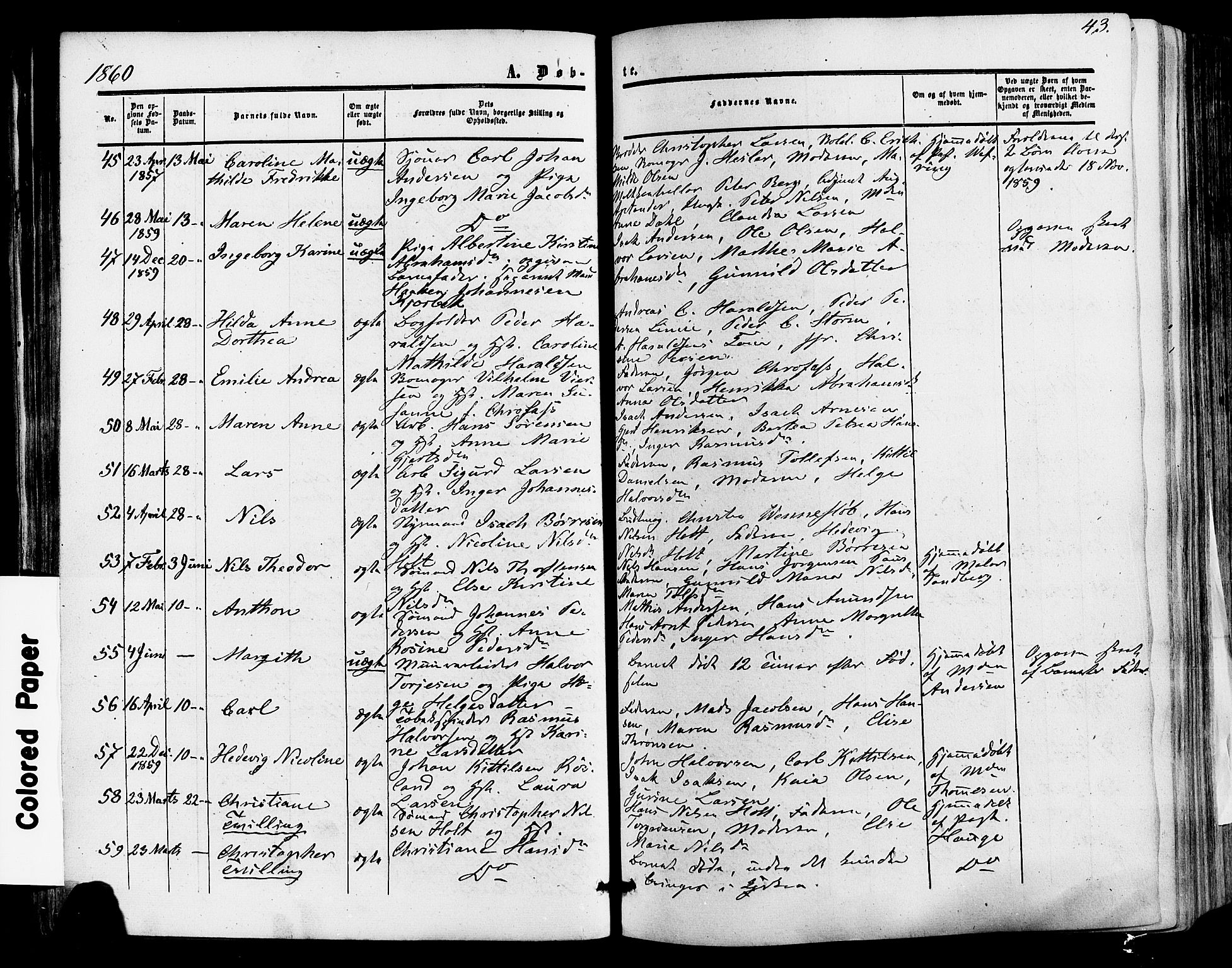 Skien kirkebøker, AV/SAKO-A-302/F/Fa/L0007: Ministerialbok nr. 7, 1856-1865, s. 43