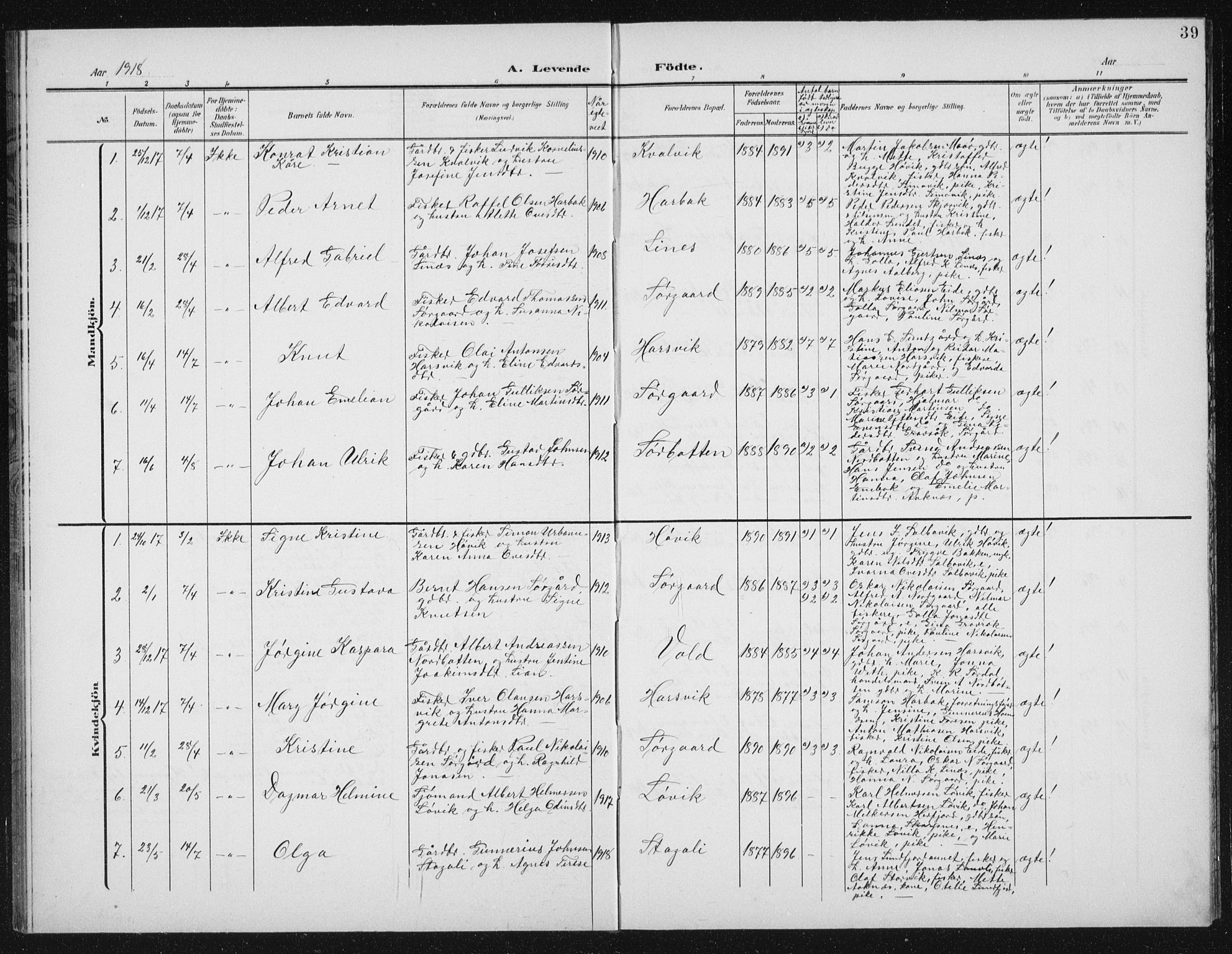 Ministerialprotokoller, klokkerbøker og fødselsregistre - Sør-Trøndelag, AV/SAT-A-1456/656/L0699: Klokkerbok nr. 656C05, 1905-1920, s. 39