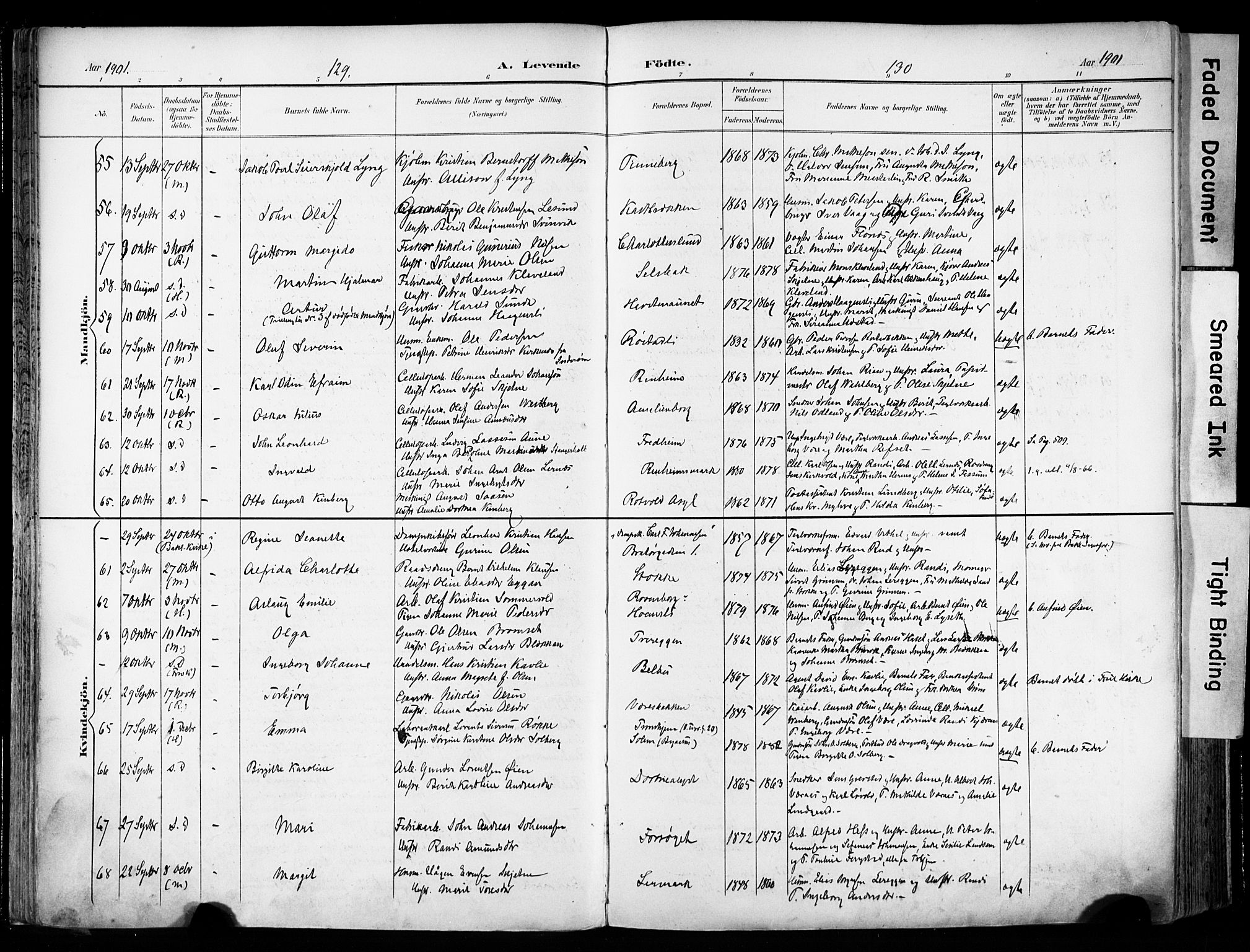 Ministerialprotokoller, klokkerbøker og fødselsregistre - Sør-Trøndelag, SAT/A-1456/606/L0301: Ministerialbok nr. 606A16, 1894-1907, s. 129-130