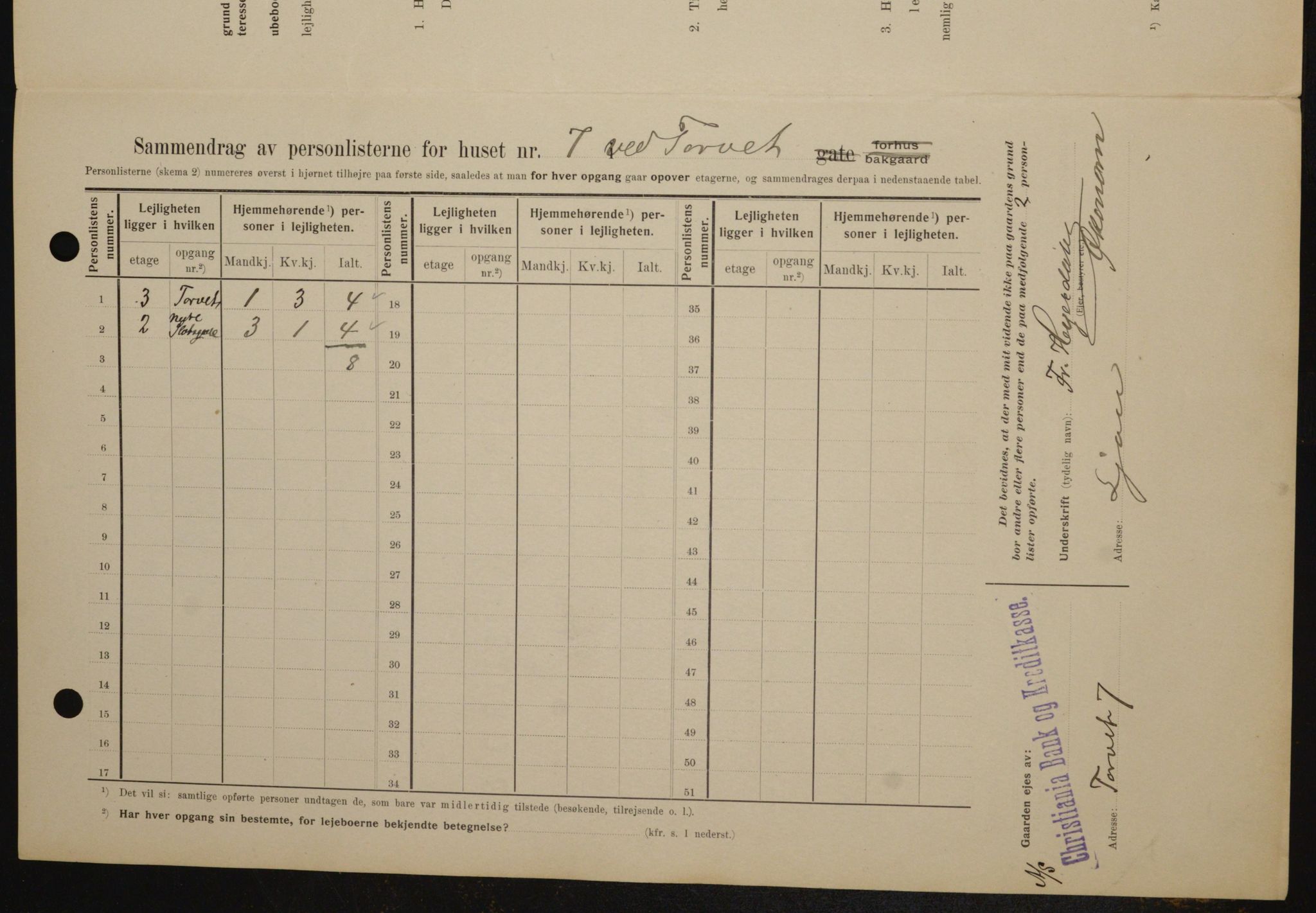 OBA, Kommunal folketelling 1.2.1909 for Kristiania kjøpstad, 1909, s. 93699