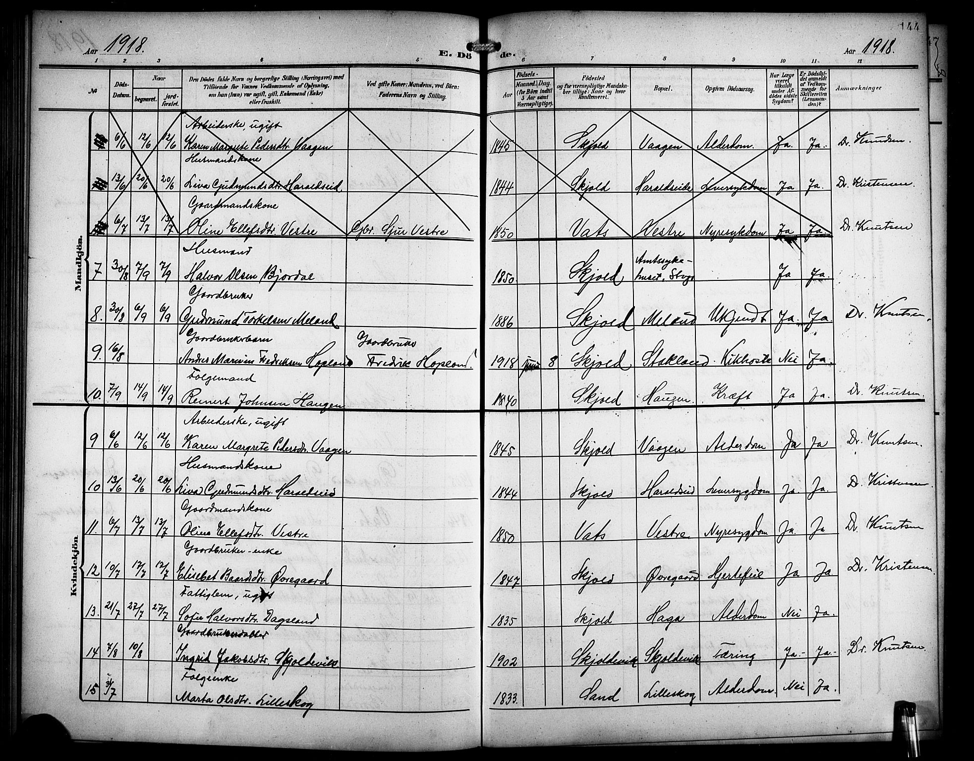 Skjold sokneprestkontor, AV/SAST-A-101847/H/Ha/Hab/L0008: Klokkerbok nr. B 8, 1906-1920, s. 144