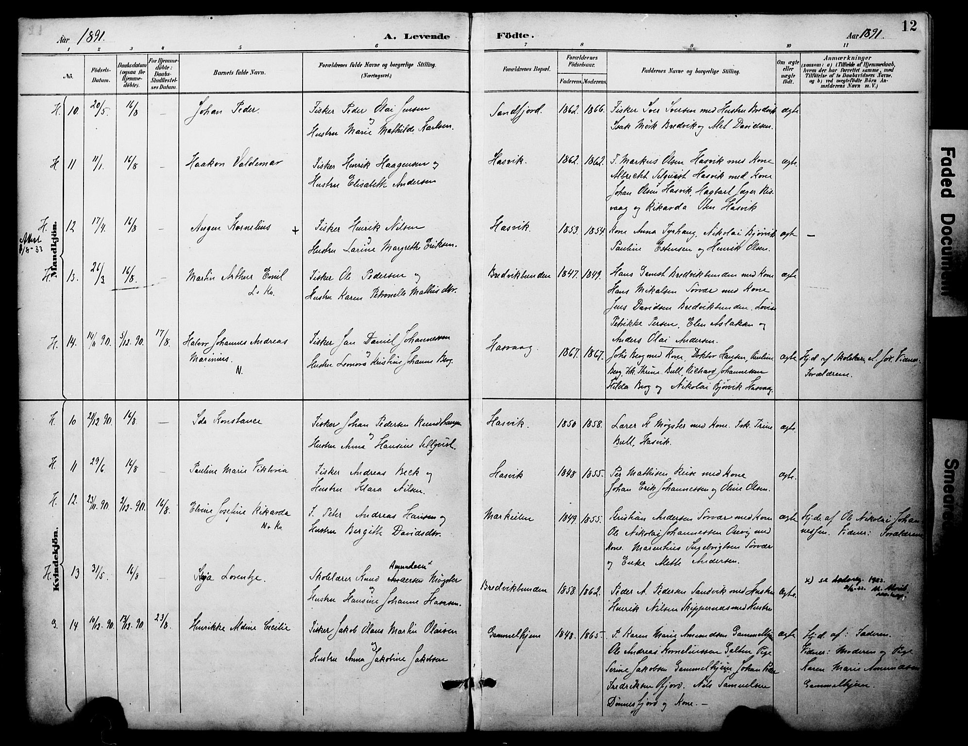 Loppa sokneprestkontor, AV/SATØ-S-1339/H/Ha/L0008kirke: Ministerialbok nr. 8, 1889-1907, s. 12