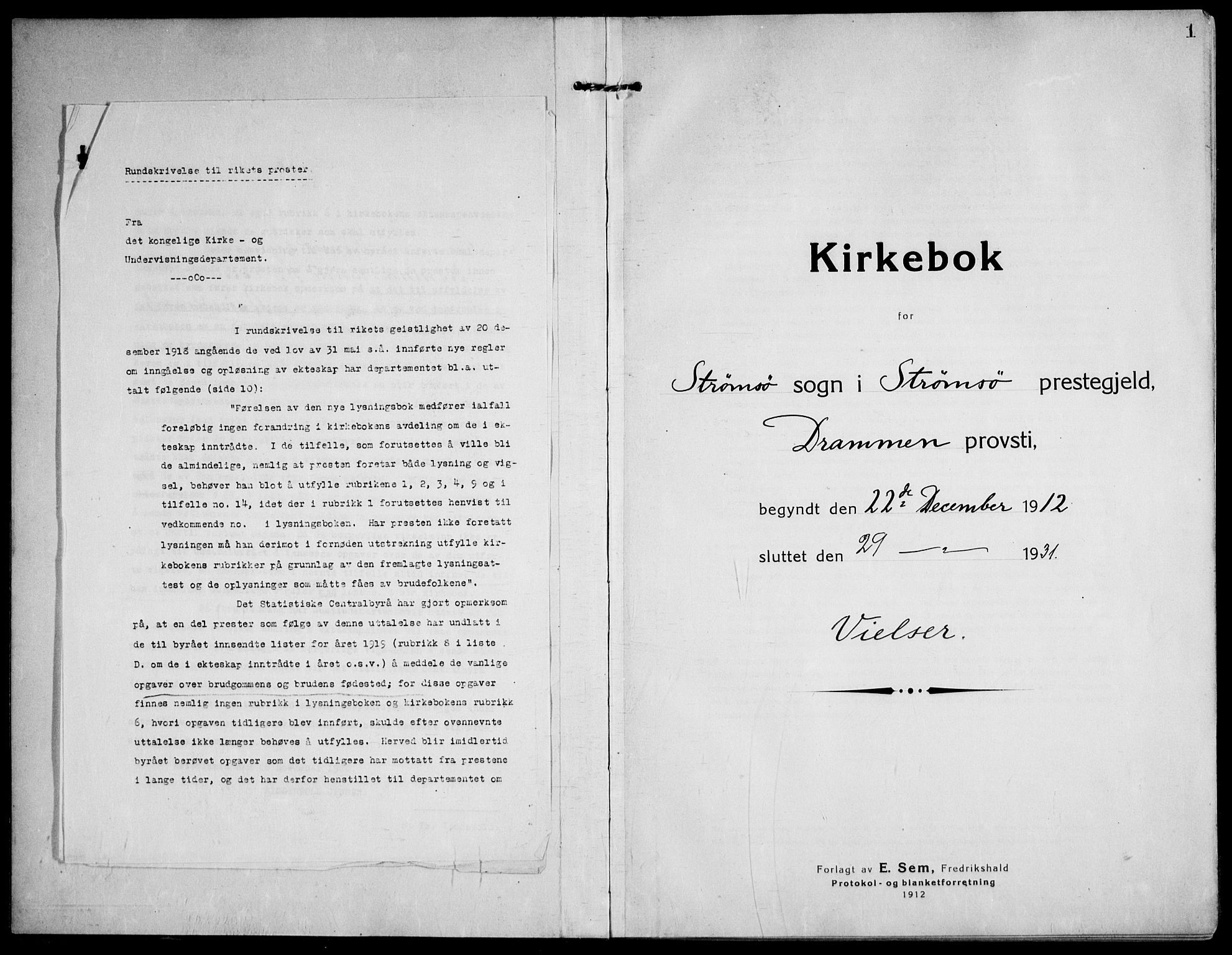 Strømsø kirkebøker, SAKO/A-246/F/Fa/L0027: Ministerialbok nr. I 28, 1912-1931, s. 1