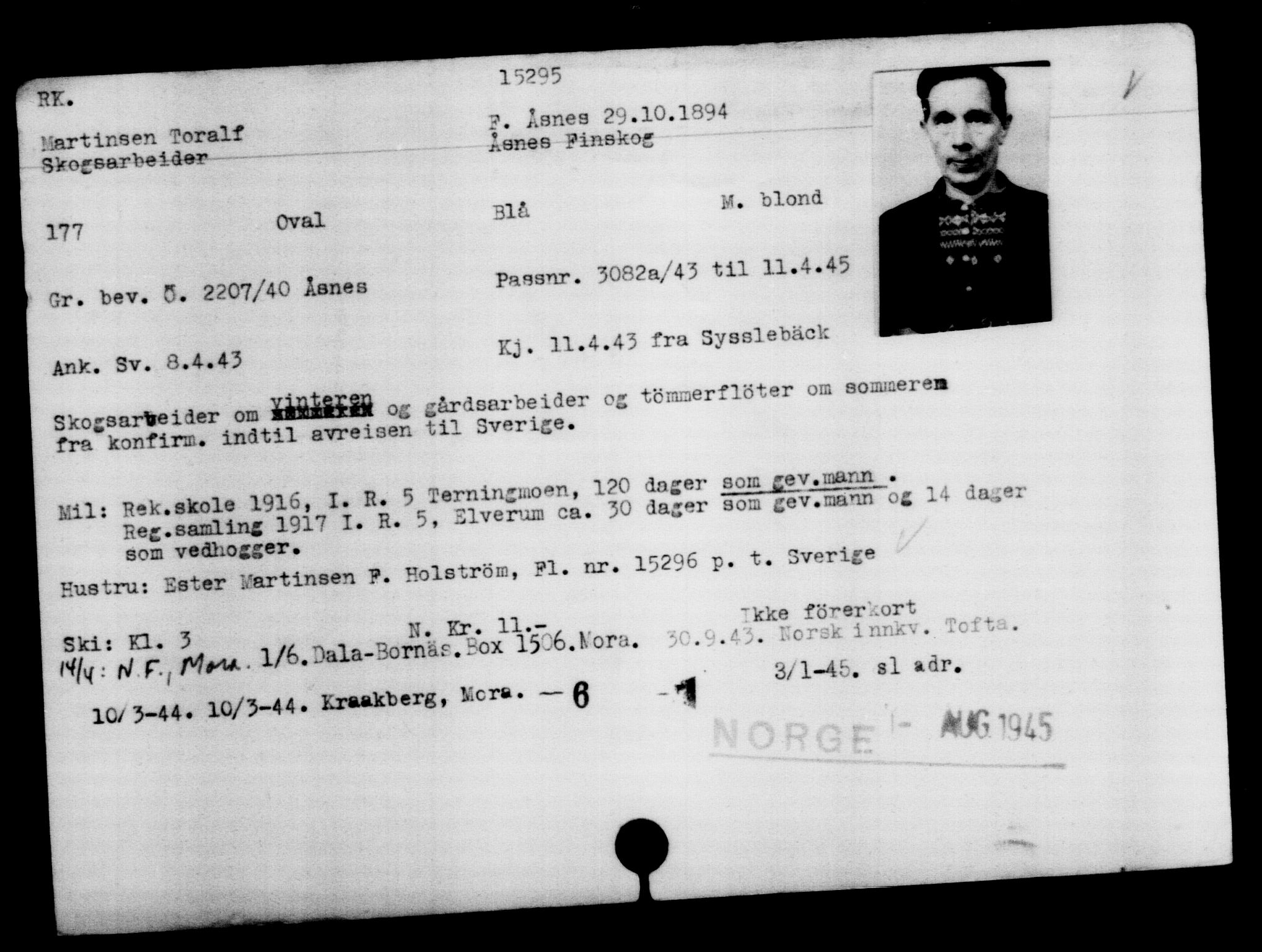 Utenriksstasjonene, Legasjonen i Stockholm, Flyktningkontoret, AV/RA-S-6753/V/Va/L0007: Kjesäterkartoteket, flyktninger med registreringsnr. 12700-15723, 1940-1945, s. 2980