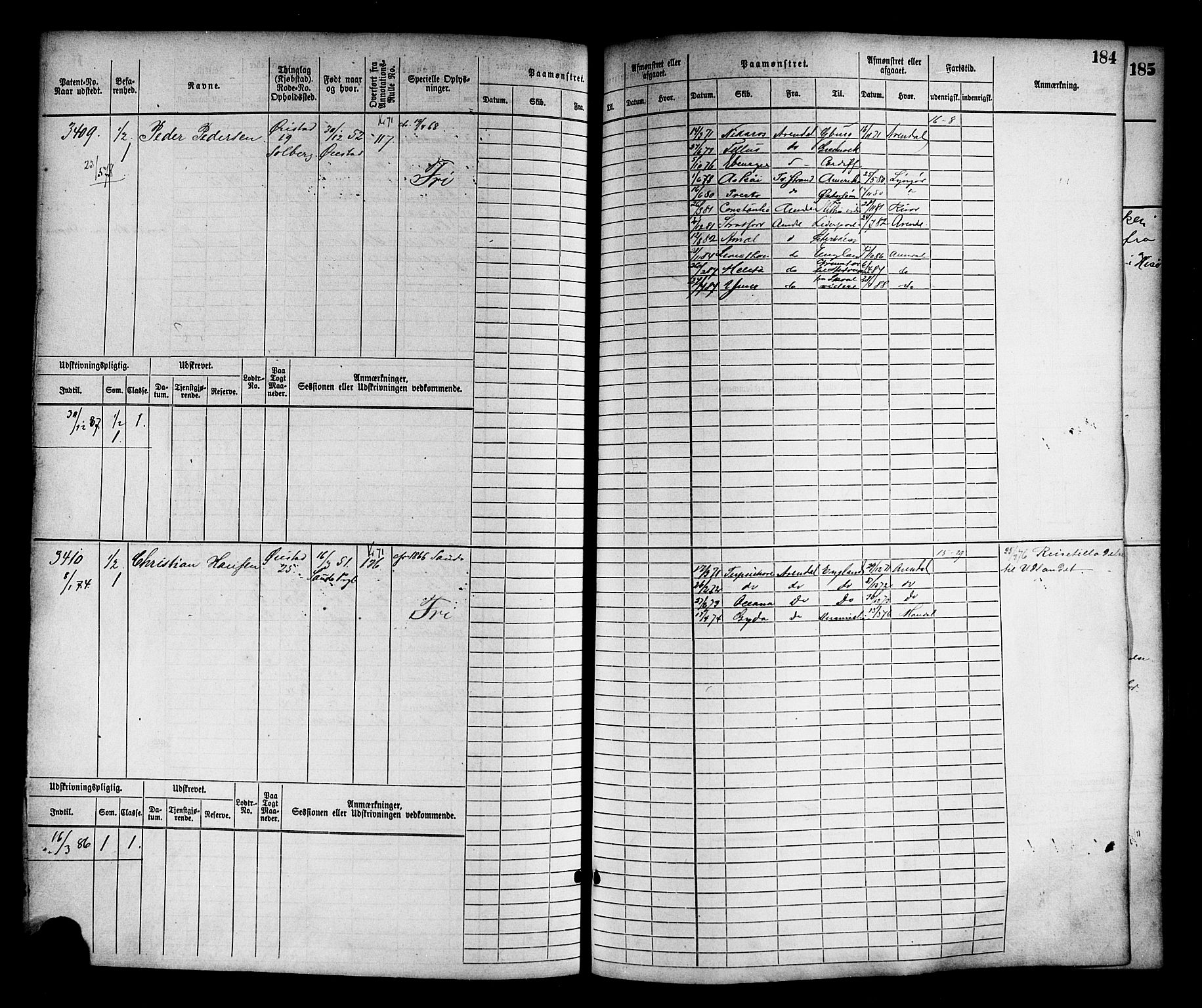 Arendal mønstringskrets, AV/SAK-2031-0012/F/Fb/L0014: Hovedrulle nr 3045-3806, S-12, 1868-1900, s. 189