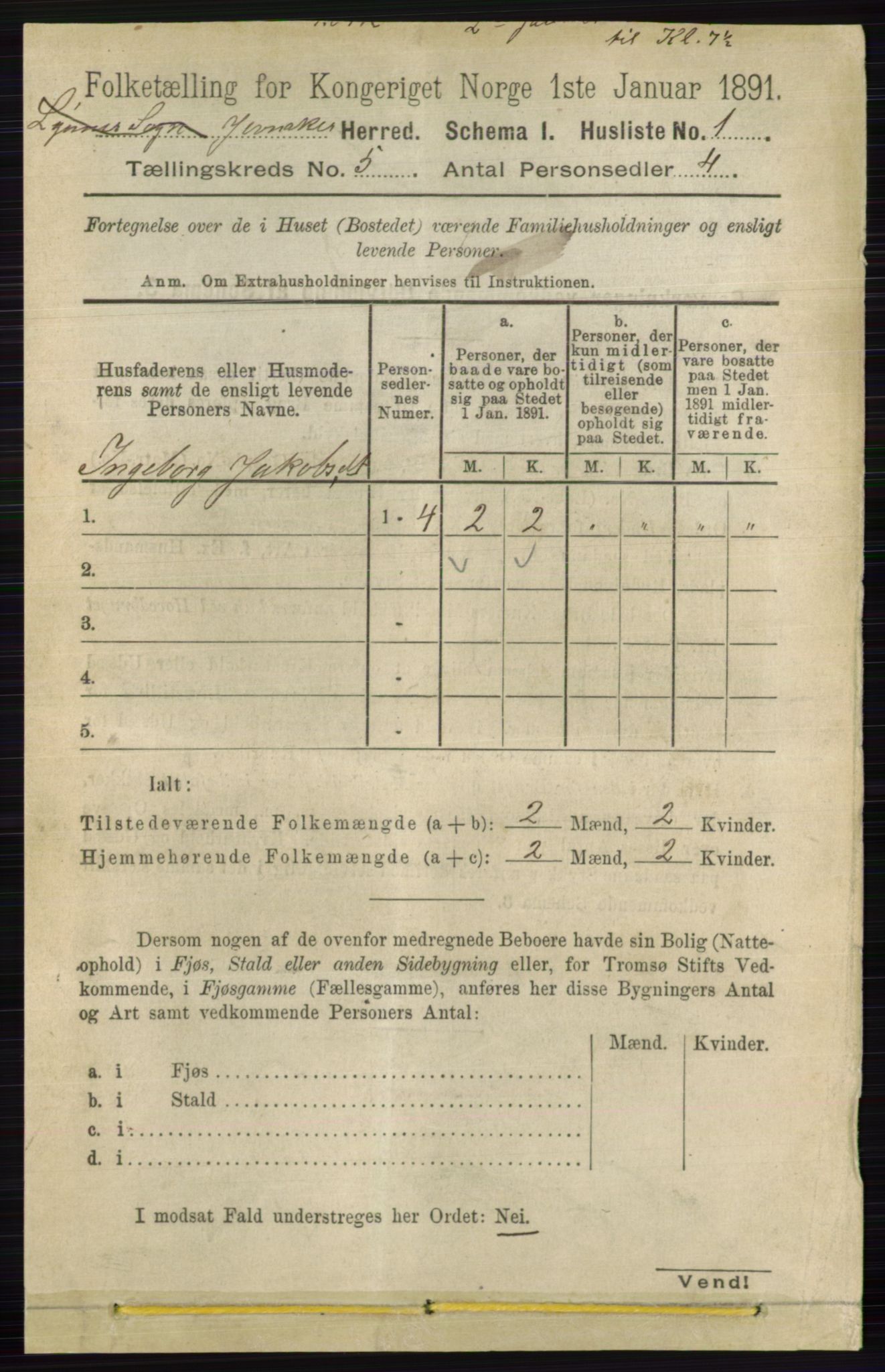 RA, Folketelling 1891 for 0532 Jevnaker herred, 1891, s. 2327