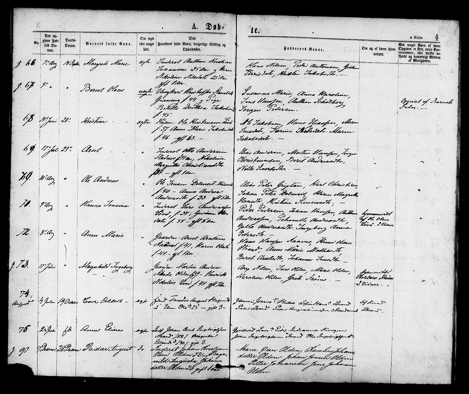 Ministerialprotokoller, klokkerbøker og fødselsregistre - Sør-Trøndelag, SAT/A-1456/655/L0679: Ministerialbok nr. 655A08, 1873-1879, s. 4