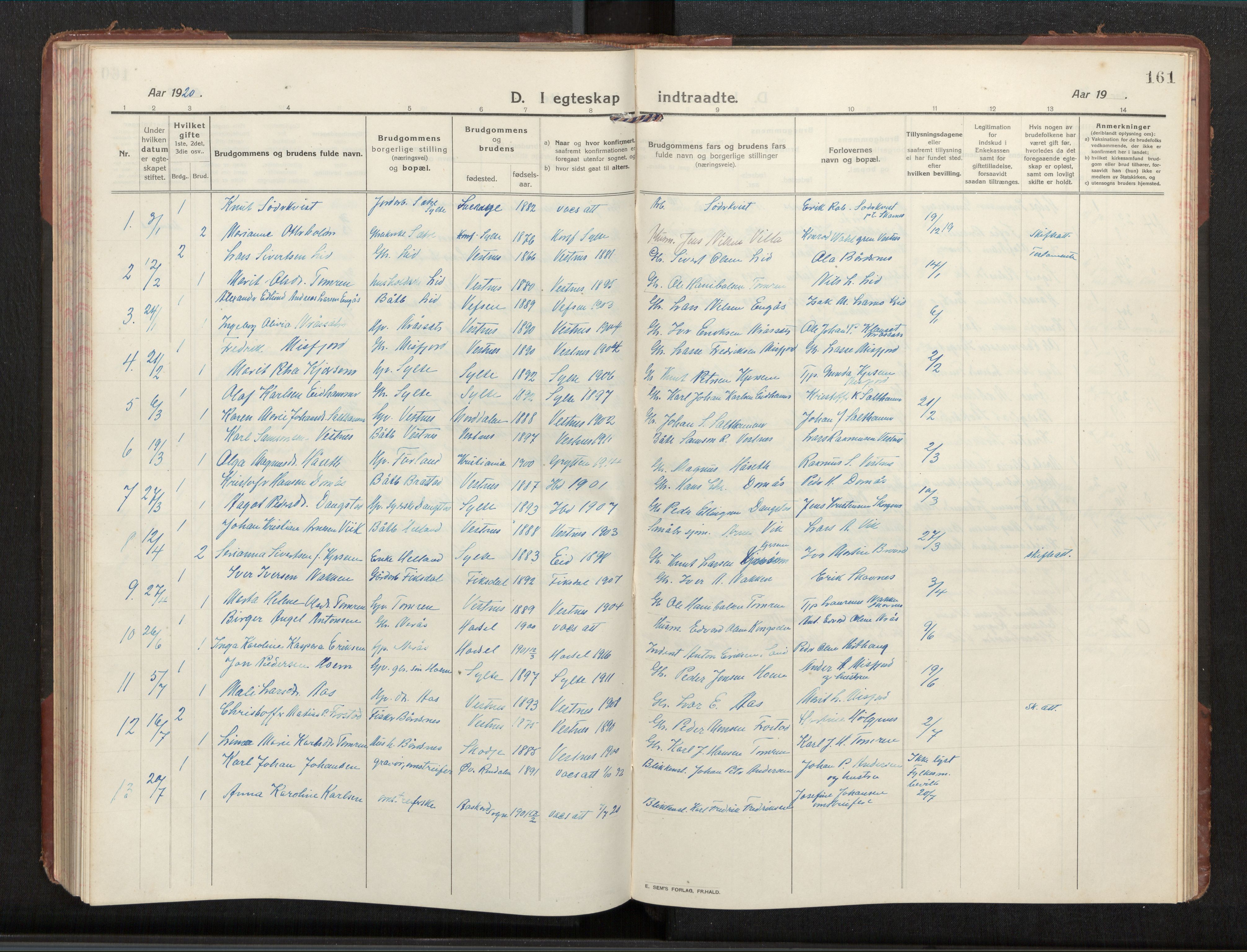 Ministerialprotokoller, klokkerbøker og fødselsregistre - Møre og Romsdal, AV/SAT-A-1454/539/L0536a: Klokkerbok nr. 539C03, 1912-1936, s. 161