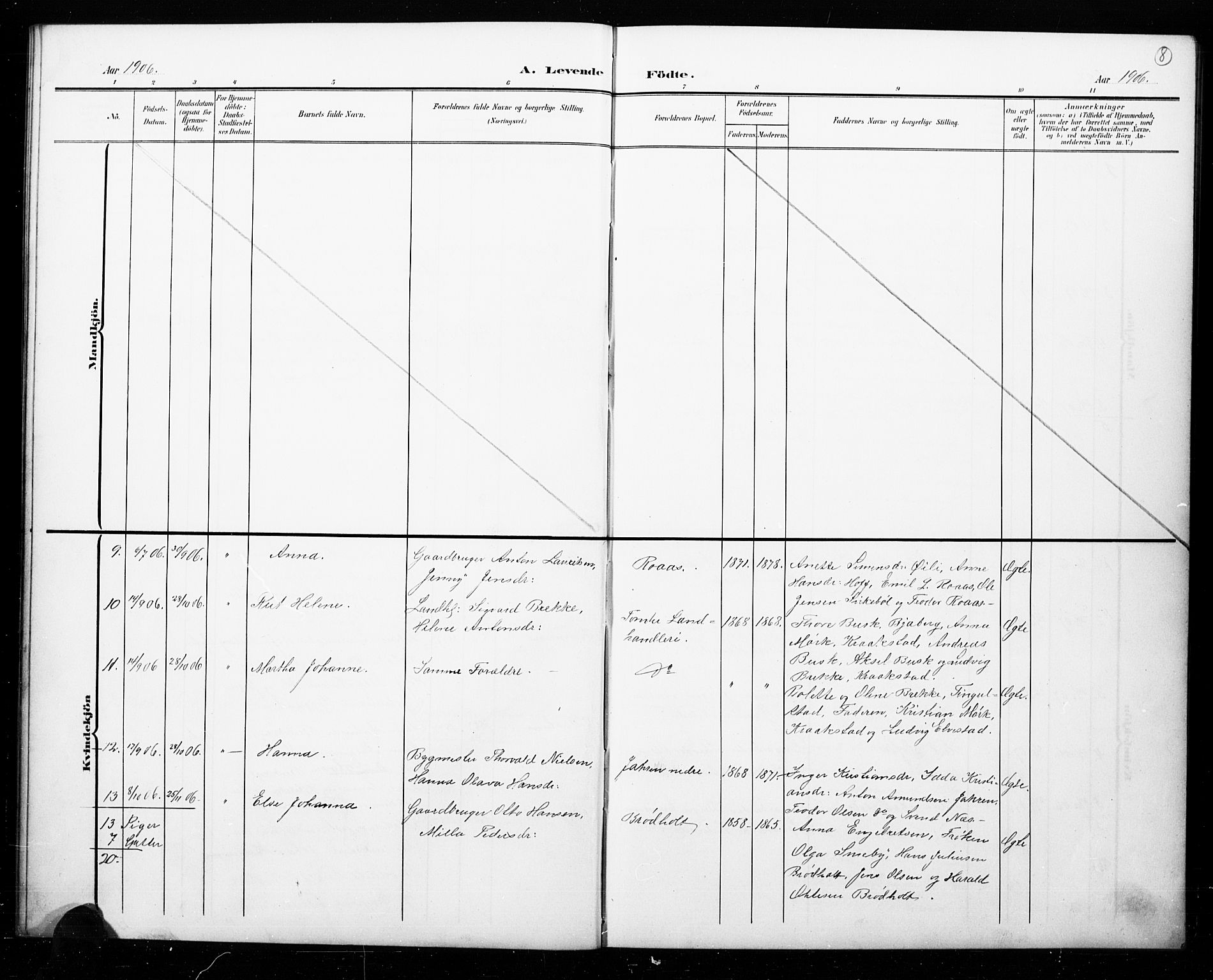 Hobøl prestekontor Kirkebøker, AV/SAO-A-2002/G/Ga/L0001: Klokkerbok nr. I 1, 1905-1927, s. 8