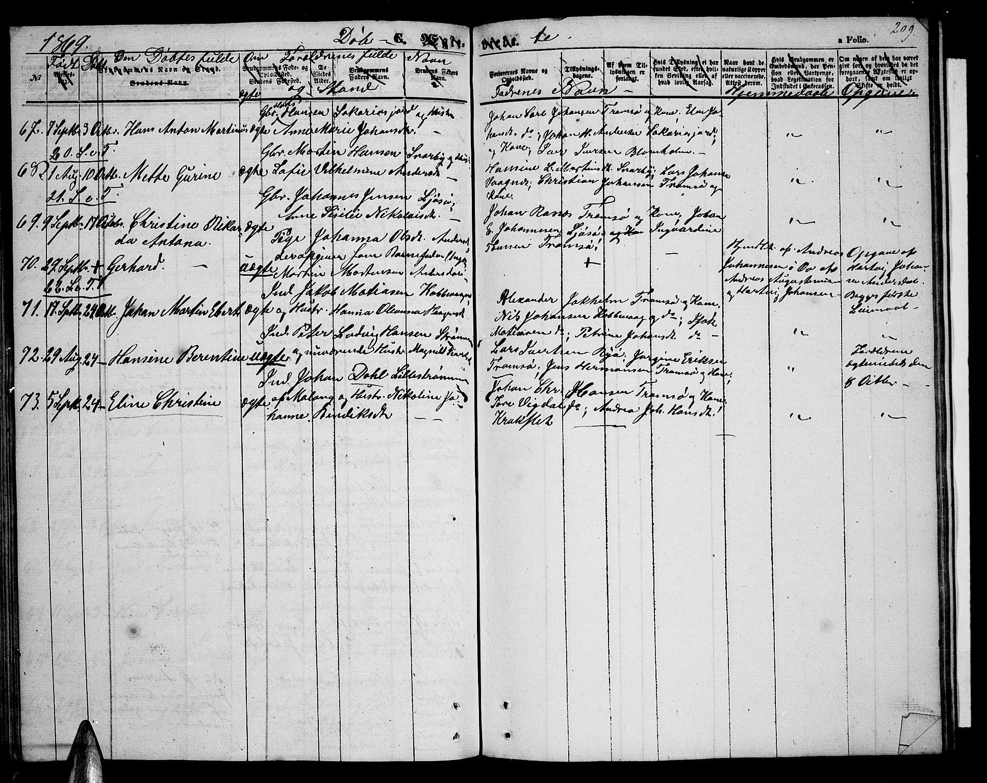 Tromsøysund sokneprestkontor, AV/SATØ-S-1304/G/Gb/L0001klokker: Klokkerbok nr. 1, 1857-1869, s. 209
