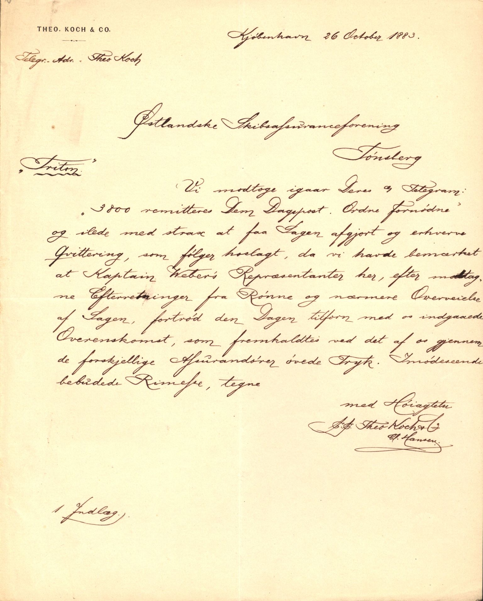 Pa 63 - Østlandske skibsassuranceforening, VEMU/A-1079/G/Ga/L0016/0003: Havaridokumenter / Triton, Bervadors Held, Anastasia, Amicitia, 1883, s. 45