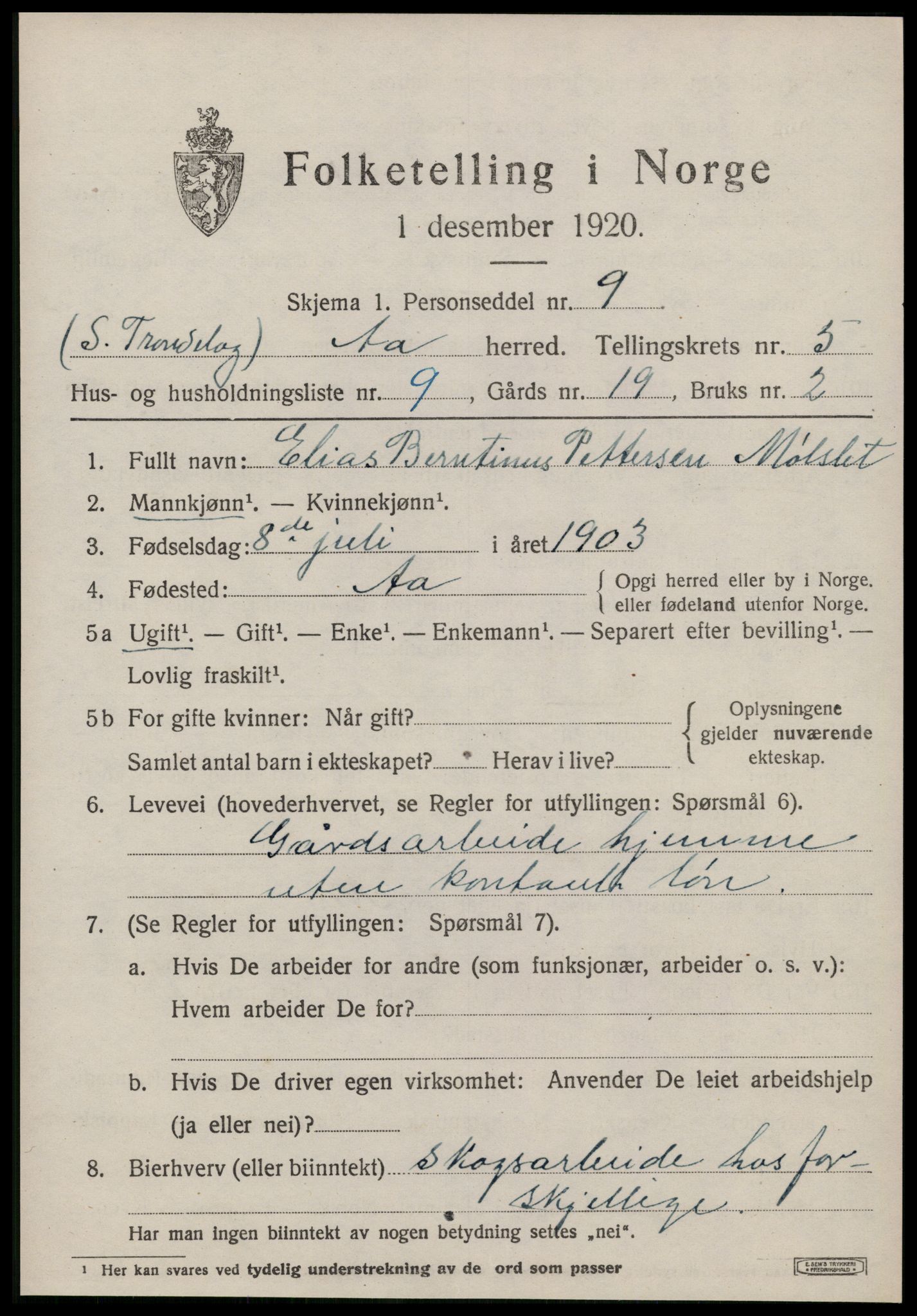 SAT, Folketelling 1920 for 1630 Å herred, 1920, s. 2350