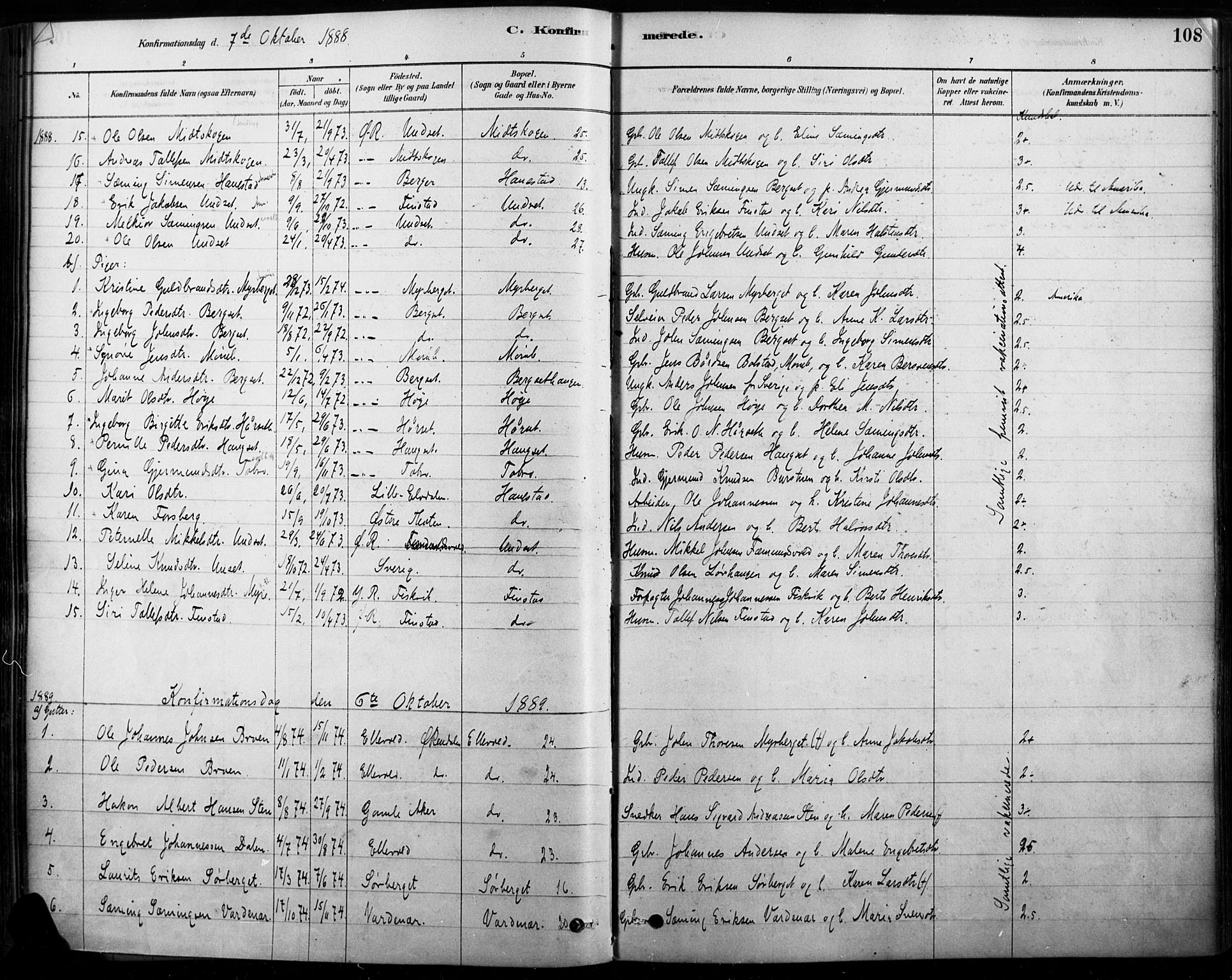 Rendalen prestekontor, AV/SAH-PREST-054/H/Ha/Haa/L0009: Ministerialbok nr. 9, 1878-1901, s. 108