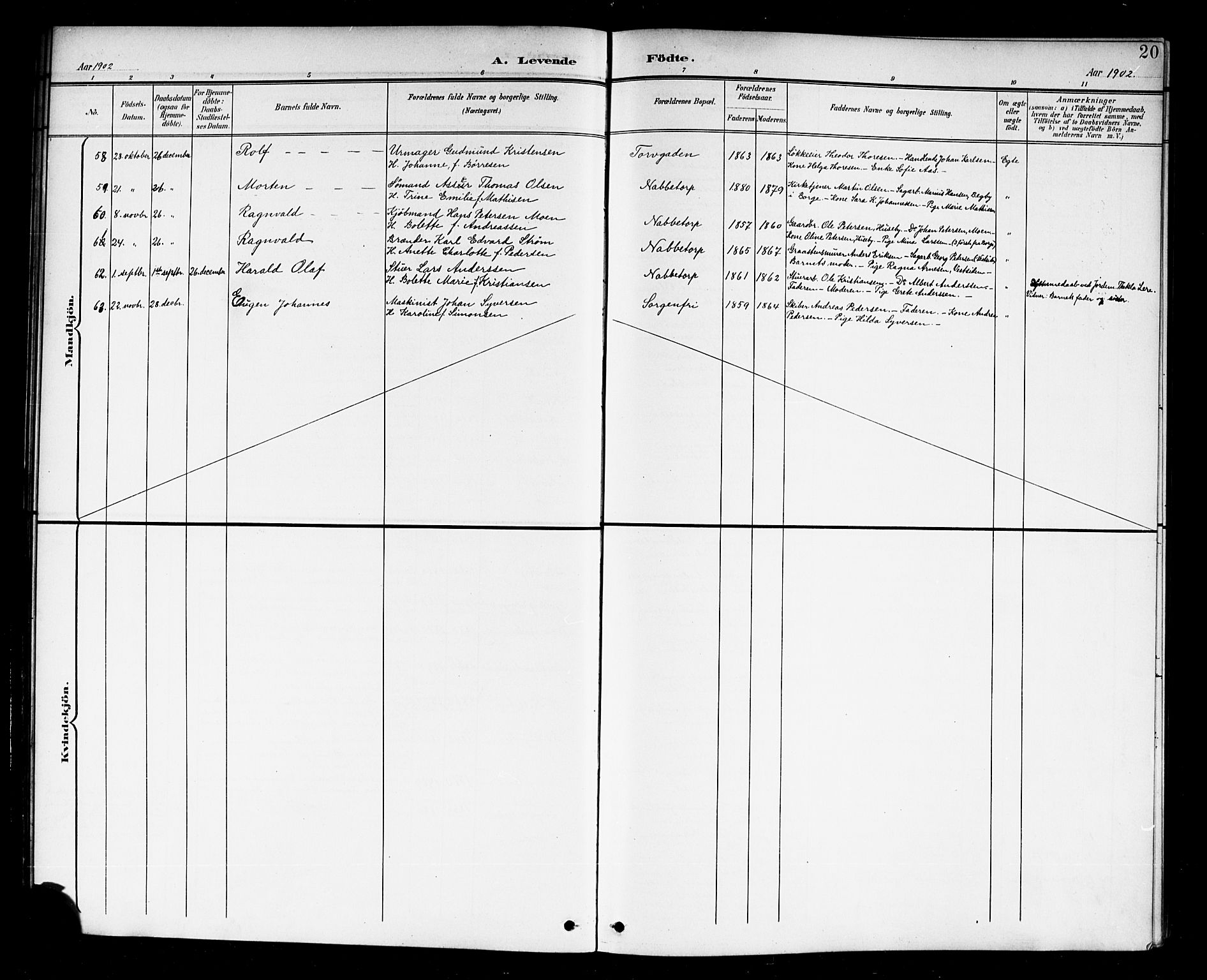 Østre Fredrikstad prestekontor Kirkebøker, SAO/A-10907/G/Ga/L0002: Klokkerbok nr. 2, 1900-1919, s. 20