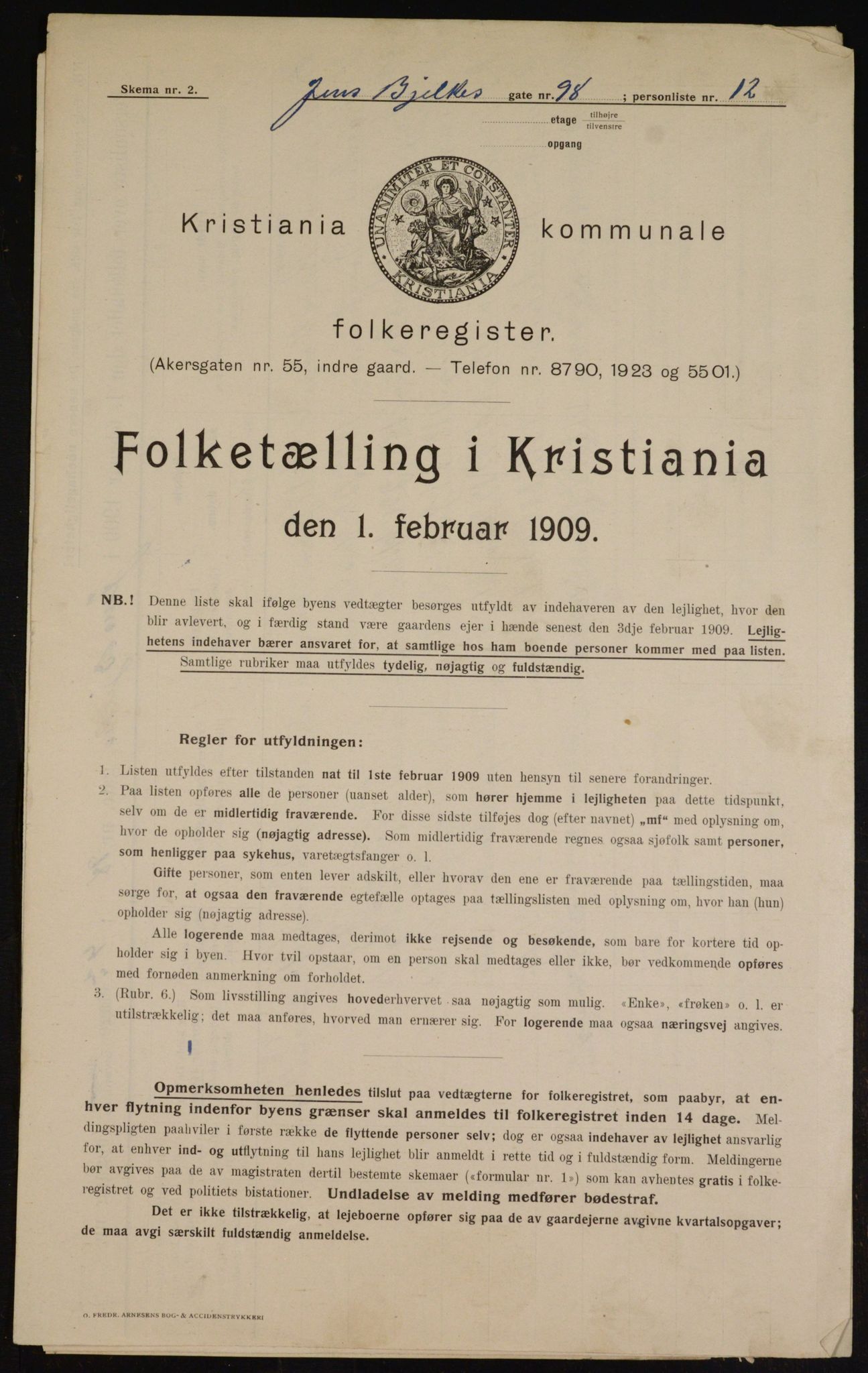 OBA, Kommunal folketelling 1.2.1909 for Kristiania kjøpstad, 1909, s. 42717