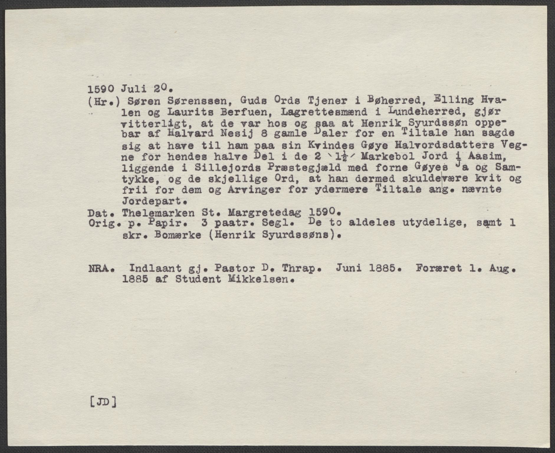 Riksarkivets diplomsamling, AV/RA-EA-5965/F02/L0092: Dokumenter, 1590, s. 3