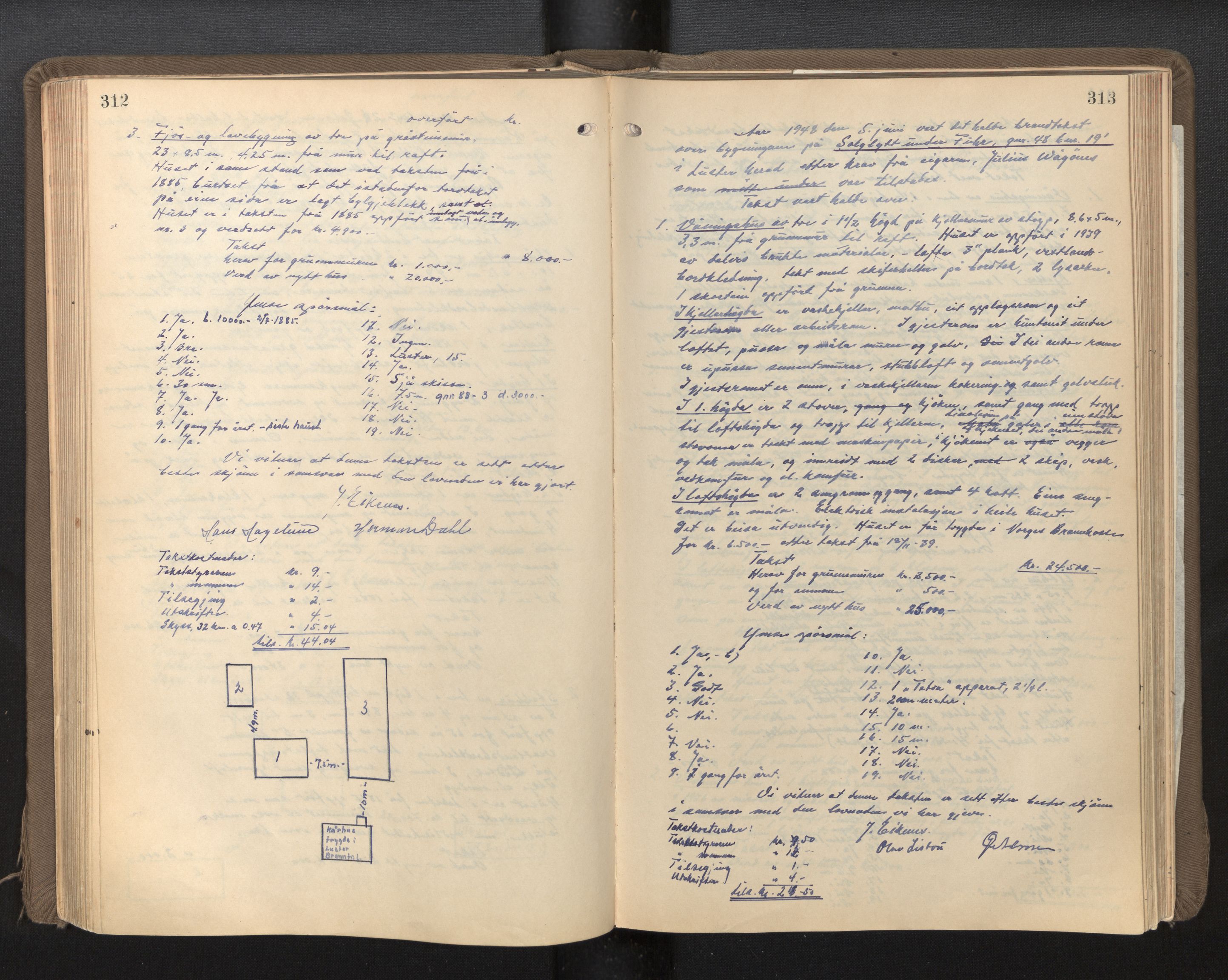 Lensmannen i Luster, AV/SAB-A-29301/0012/L0005: Branntakstprotokoll, 1928-1955, s. 312-313