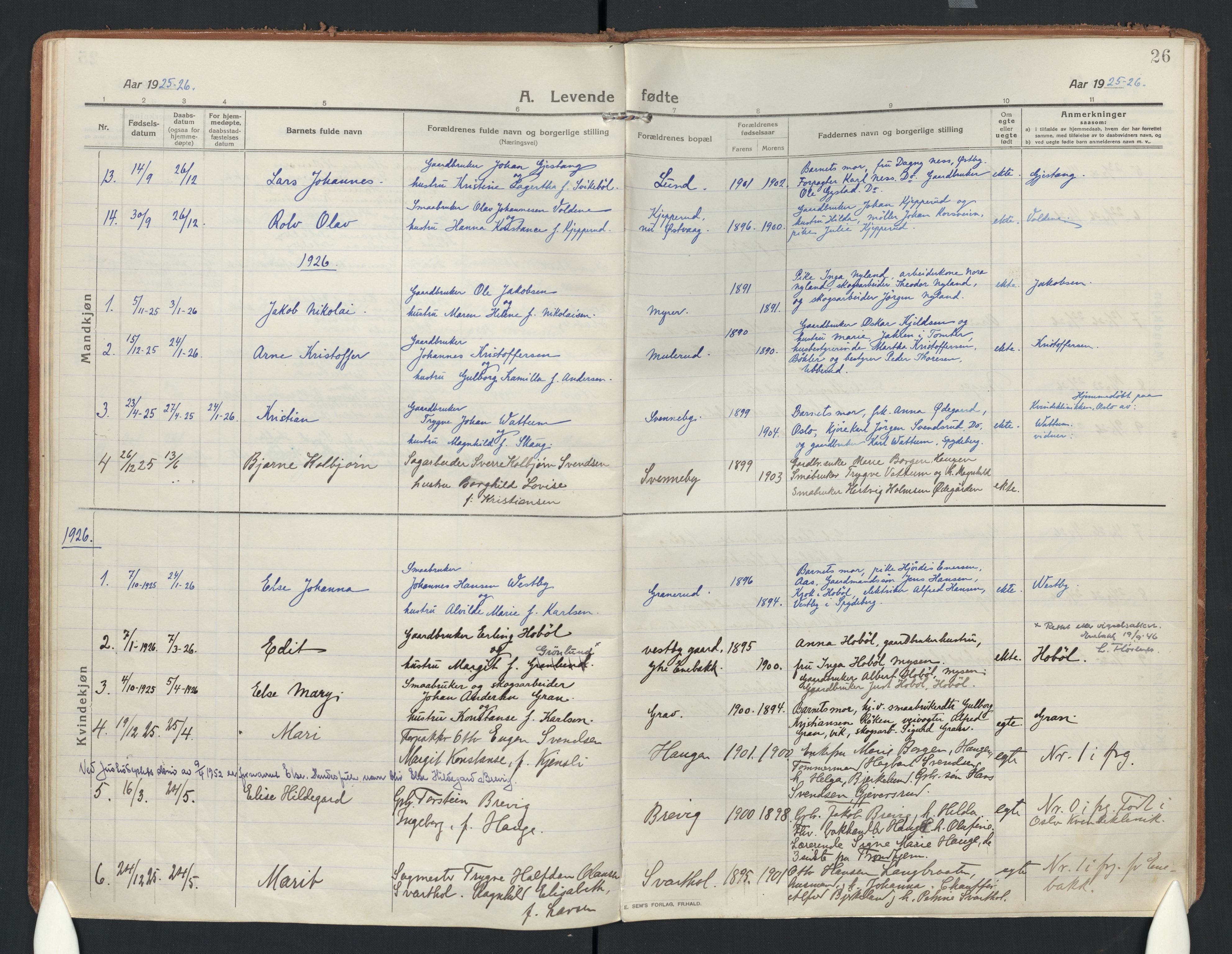 Enebakk prestekontor Kirkebøker, AV/SAO-A-10171c/F/Fb/L0003: Ministerialbok nr. II 3, 1912-1946, s. 26