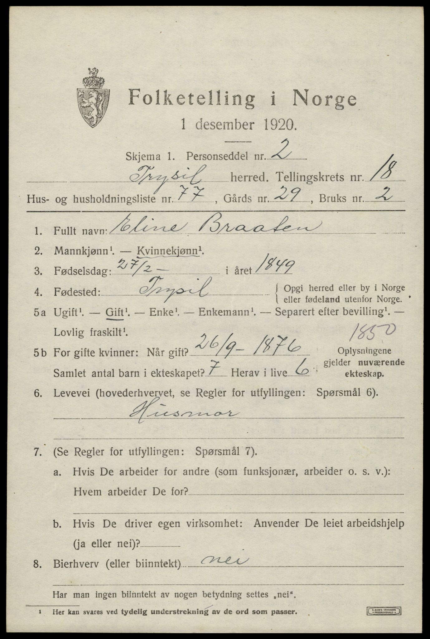 SAH, Folketelling 1920 for 0428 Trysil herred, 1920, s. 12685