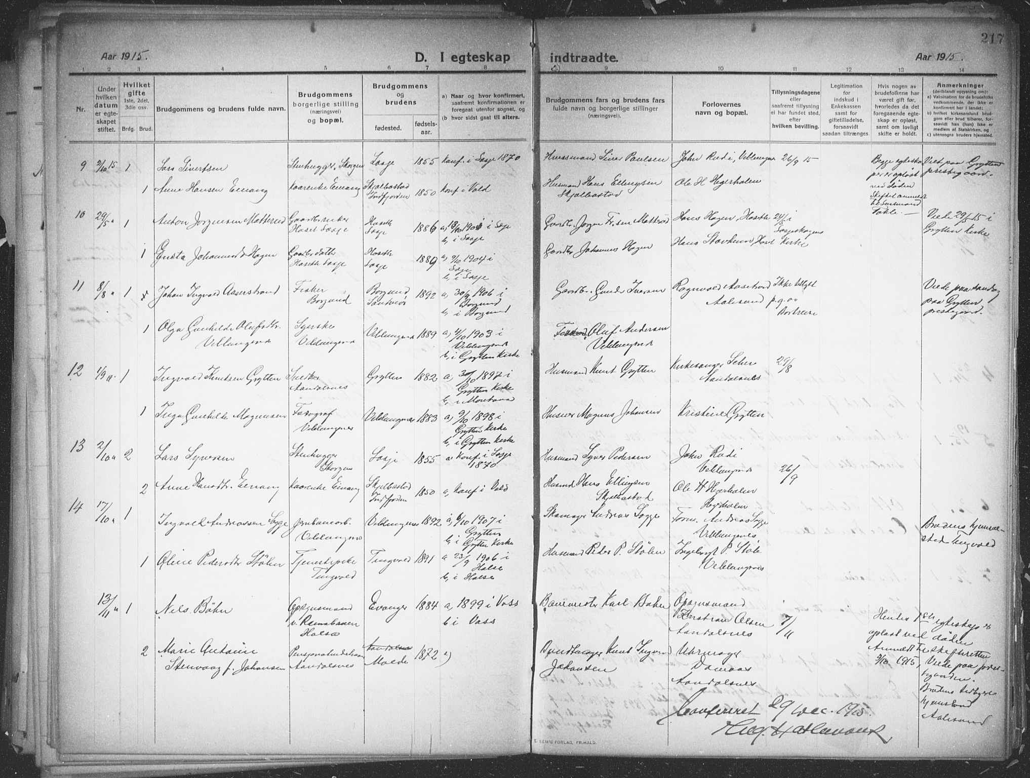 Ministerialprotokoller, klokkerbøker og fødselsregistre - Møre og Romsdal, AV/SAT-A-1454/544/L0581: Klokkerbok nr. 544C03, 1910-1937, s. 217
