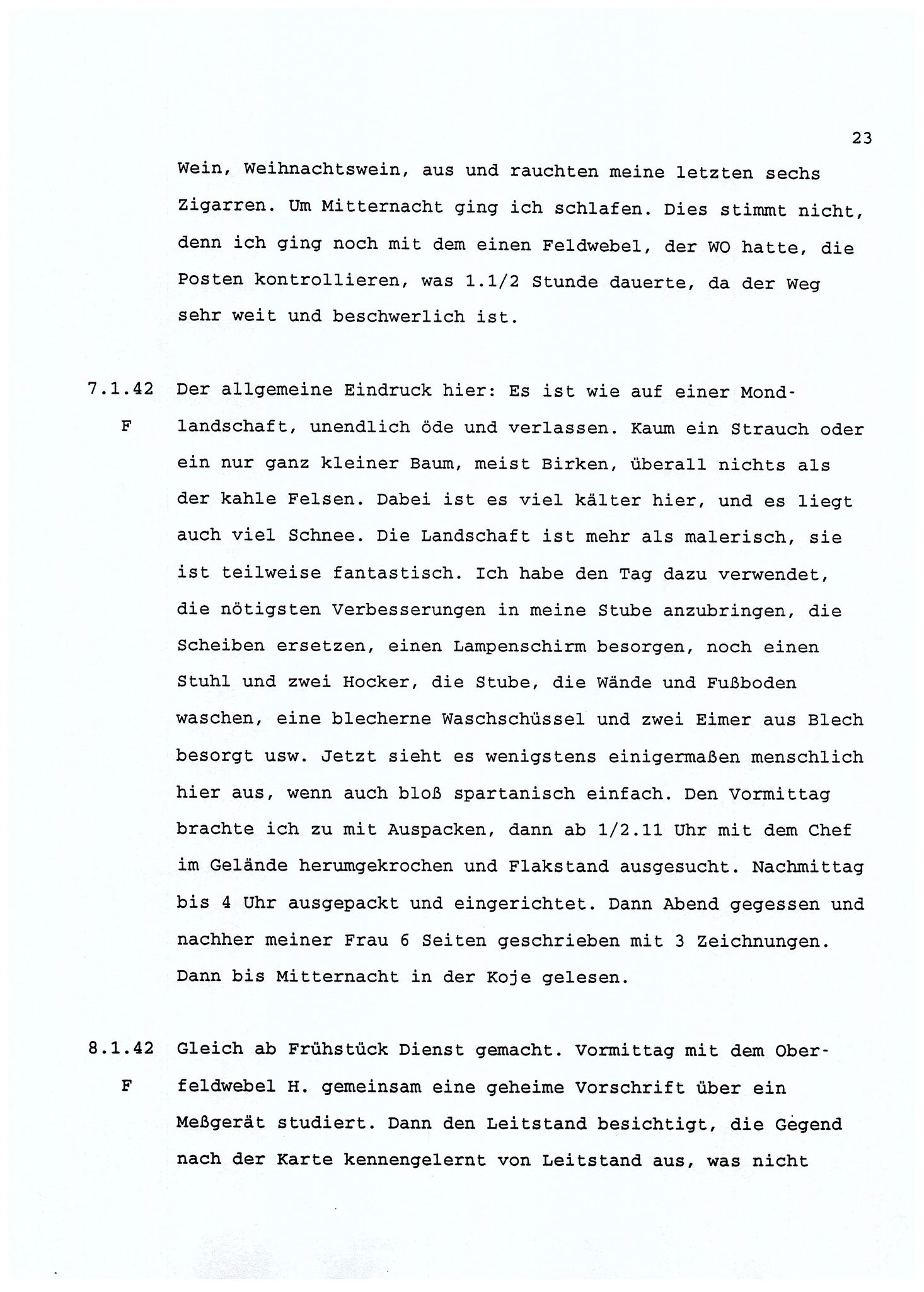 Dagbokopptegnelser av en tysk marineoffiser stasjonert i Norge , FMFB/A-1160/F/L0001: Dagbokopptegnelser av en tysk marineoffiser stasjonert i Norge, 1941-1944, s. 23